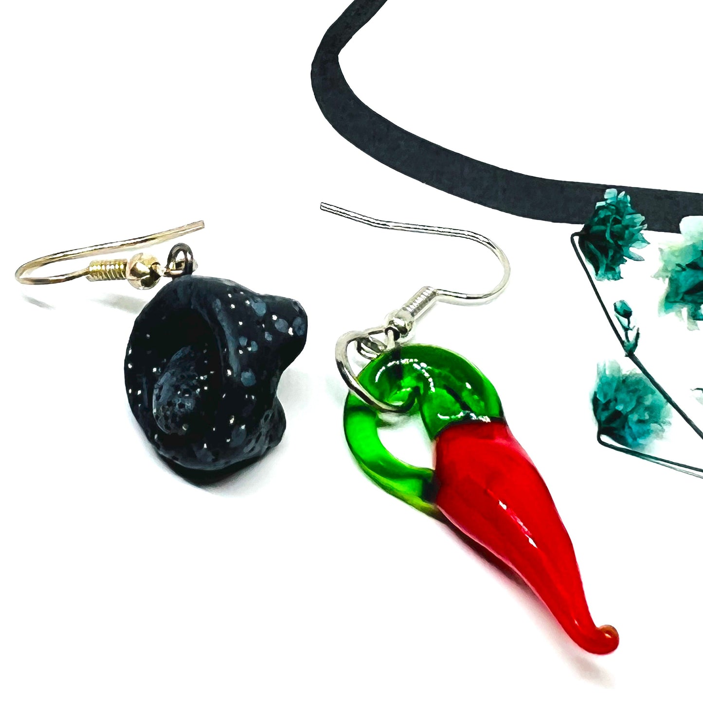 Mexican Jewelry Clay Earrings Molcajete Jalapeno Folk Art Mortar Lamp Glass Red Chili Asymmetrical Drop and Dangle Earrings Women Girls Gift