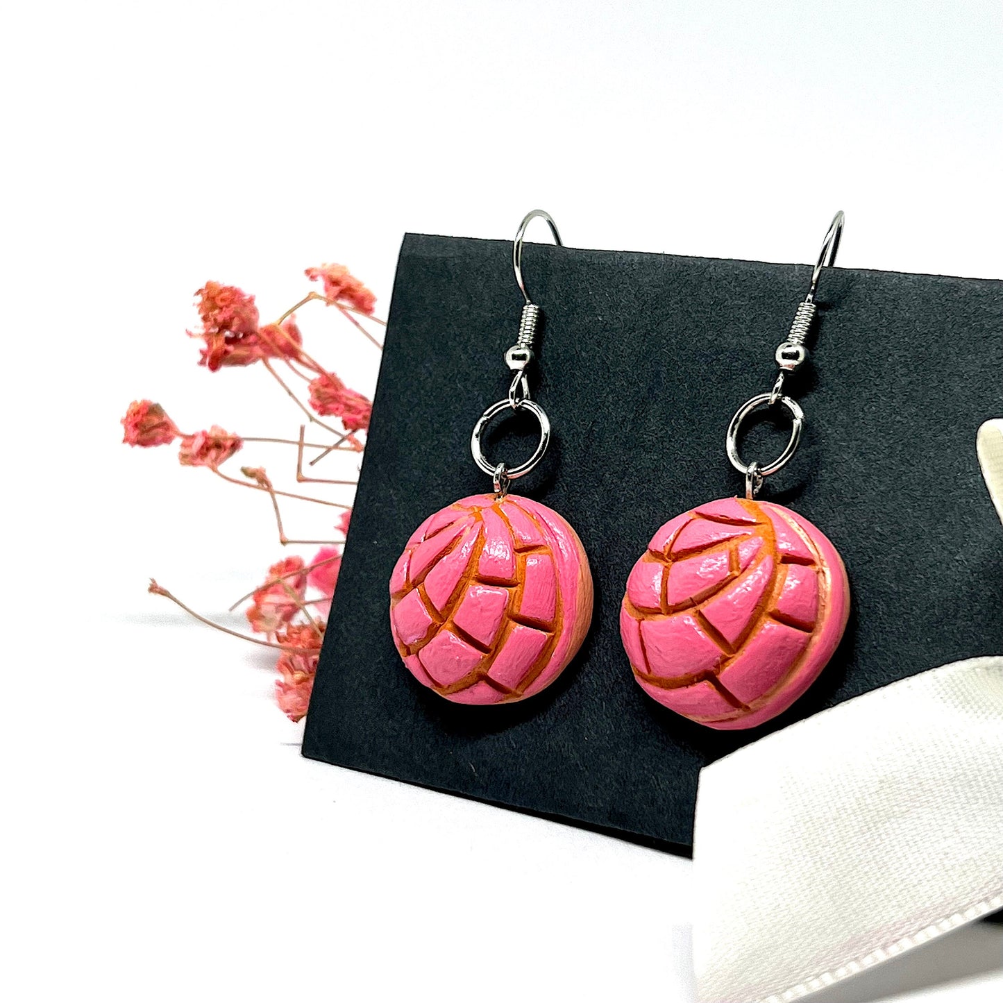 Strawberry Pink Concha Clay Earrings Dangle SweetBread Handpainted Food Jewelry Fashion Mexican FolkArt Conchitas Women Girls Gift Birthday