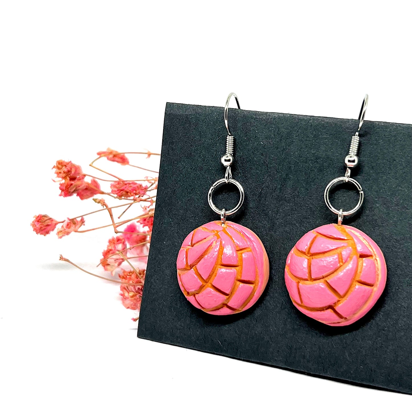 Strawberry Pink Concha Clay Earrings Dangle SweetBread Handpainted Food Jewelry Fashion Mexican FolkArt Conchitas Women Girls Gift Birthday