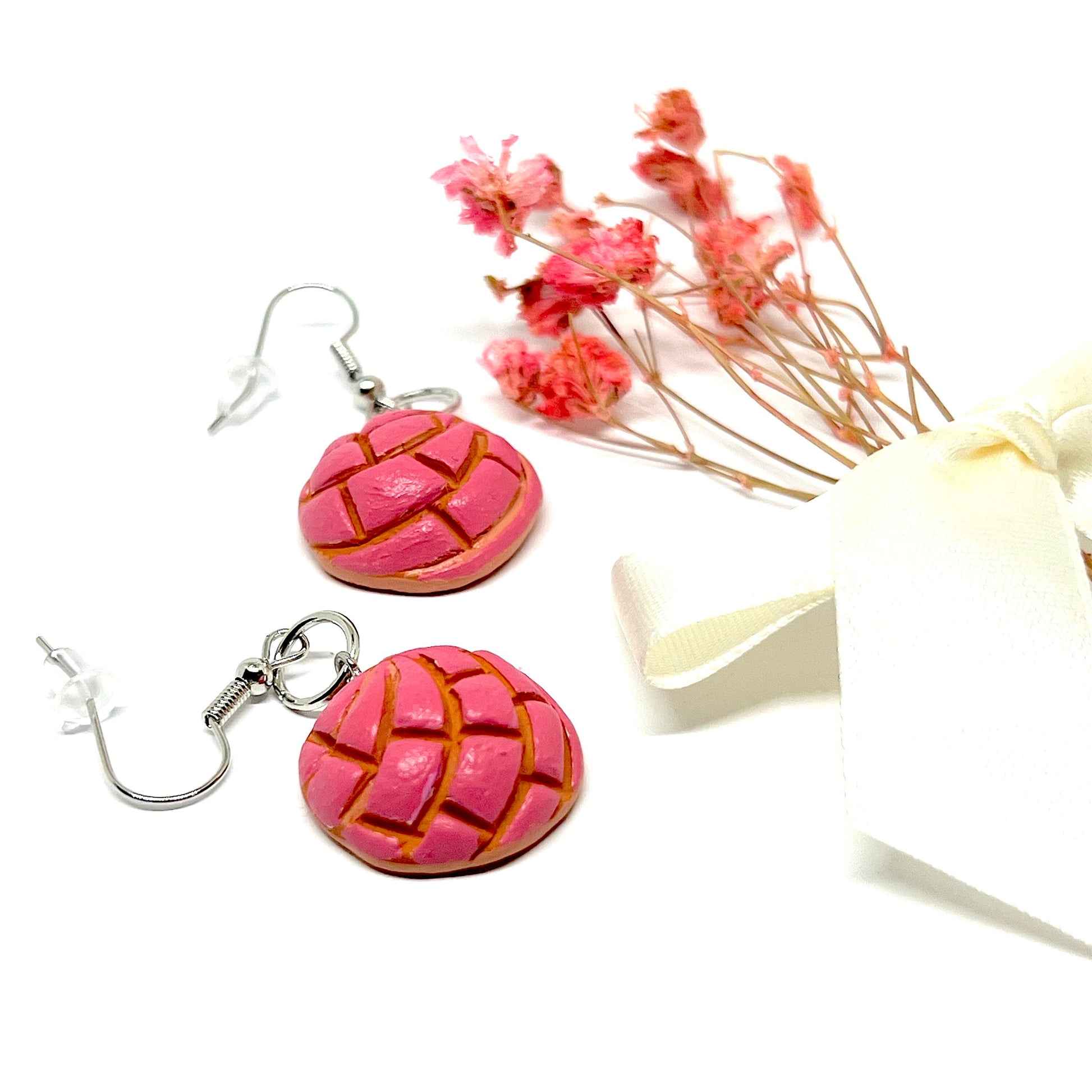 Strawberry Pink Concha Clay Earrings Dangle SweetBread Handpainted Food Jewelry Fashion Mexican FolkArt Conchitas Women Girls Gift Birthday