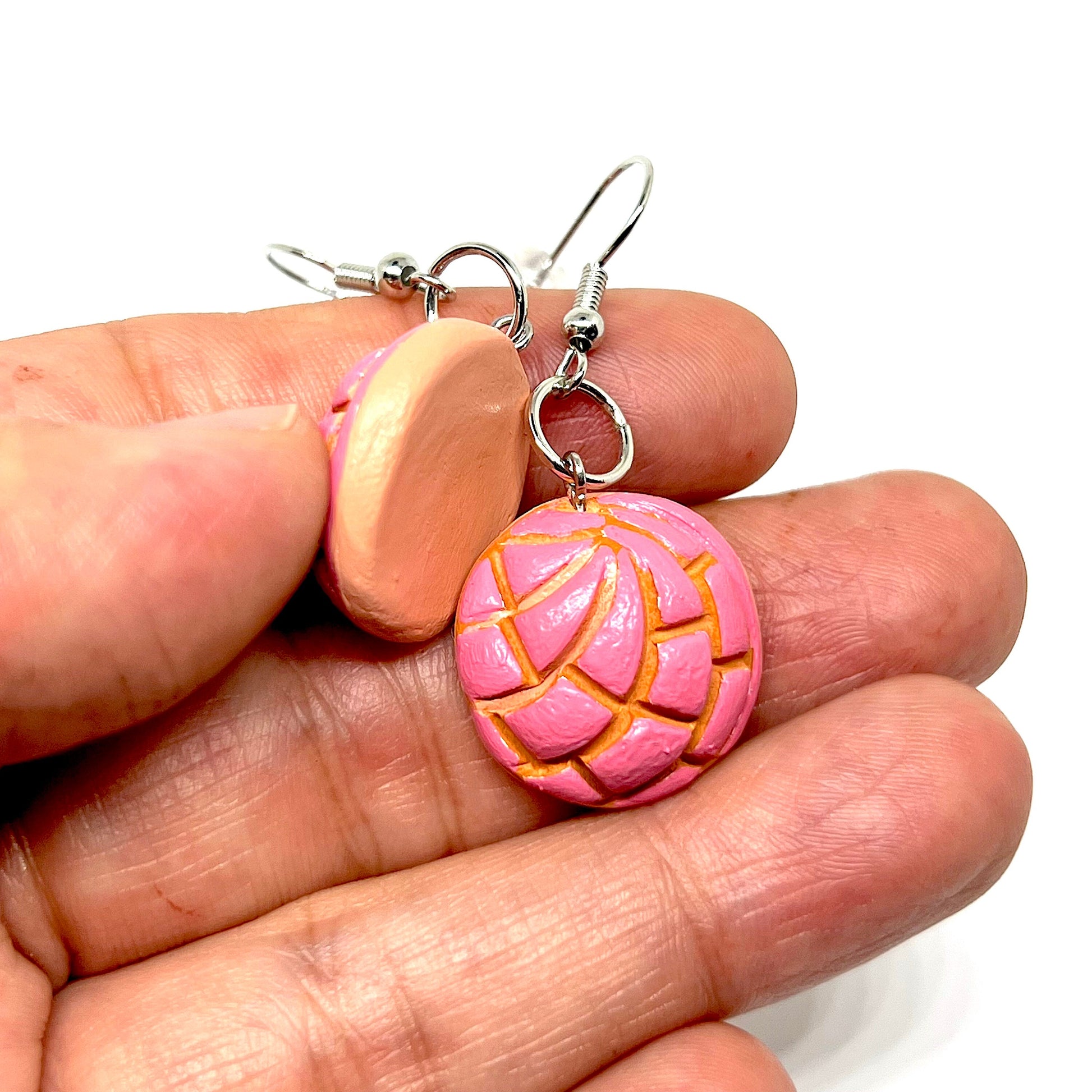 Strawberry Pink Concha Clay Earrings Dangle SweetBread Handpainted Food Jewelry Fashion Mexican FolkArt Conchitas Women Girls Gift Birthday