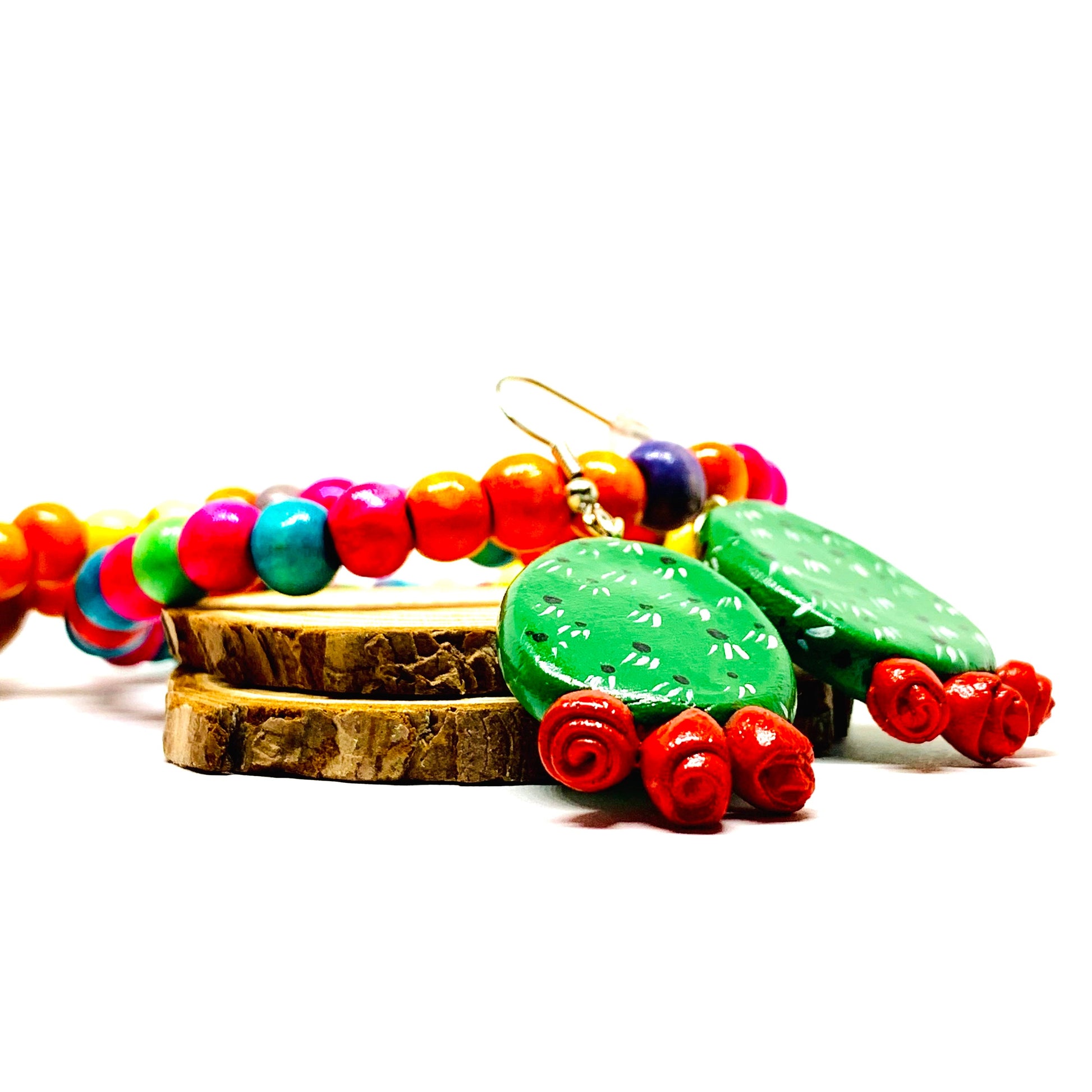 Glamorous Cactus Earrings Natural Clay Handmade Hand Painted Green Cactus Drop and Dangle Pendants Women Girls Gift Nopal Nopalitos Aretes