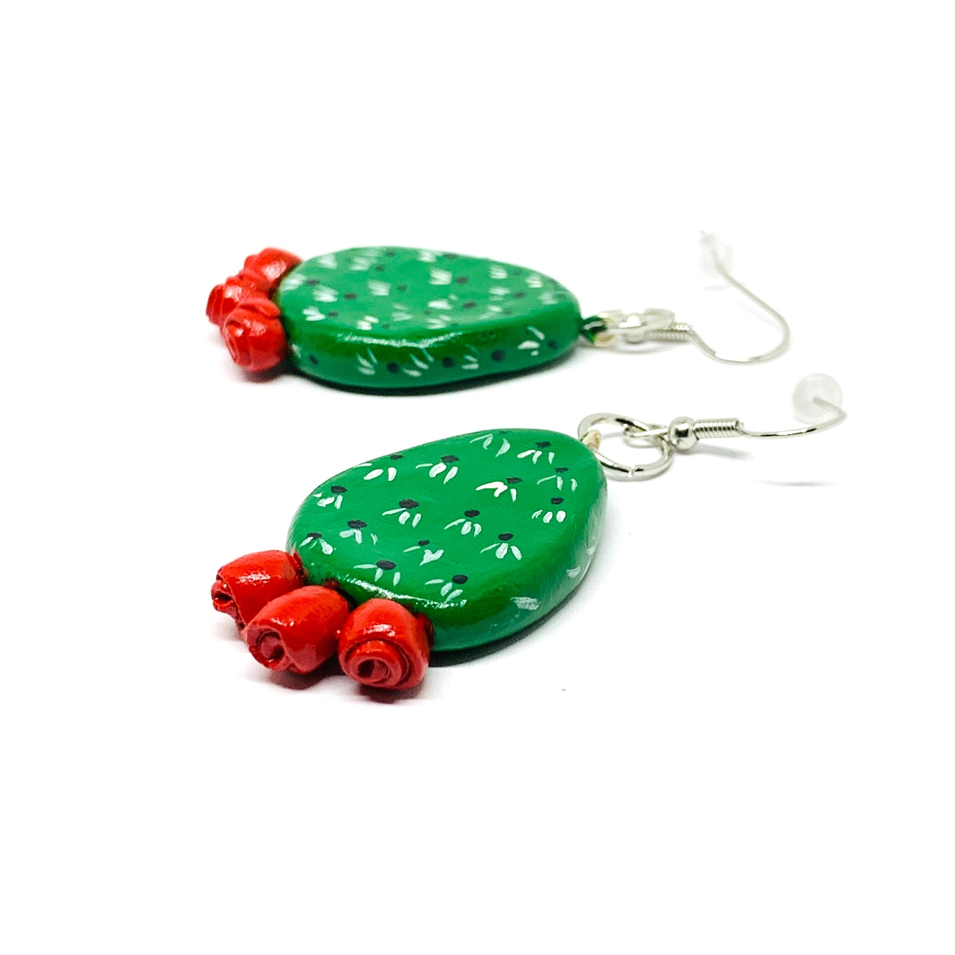 Glamorous Cactus Earrings Natural Clay Handmade Hand Painted Green Cactus Drop and Dangle Pendants Women Girls Gift Nopal Nopalitos Aretes