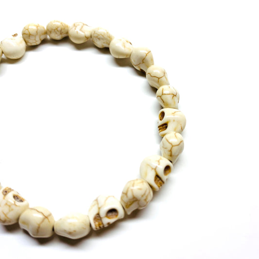 Skull Bracelet Skull Beads Wristband Men Skull Jewelry Unisex Skeleton Calaveras Pulsera Men's Jewelry Beige Casual Fashion Day of the Dead
