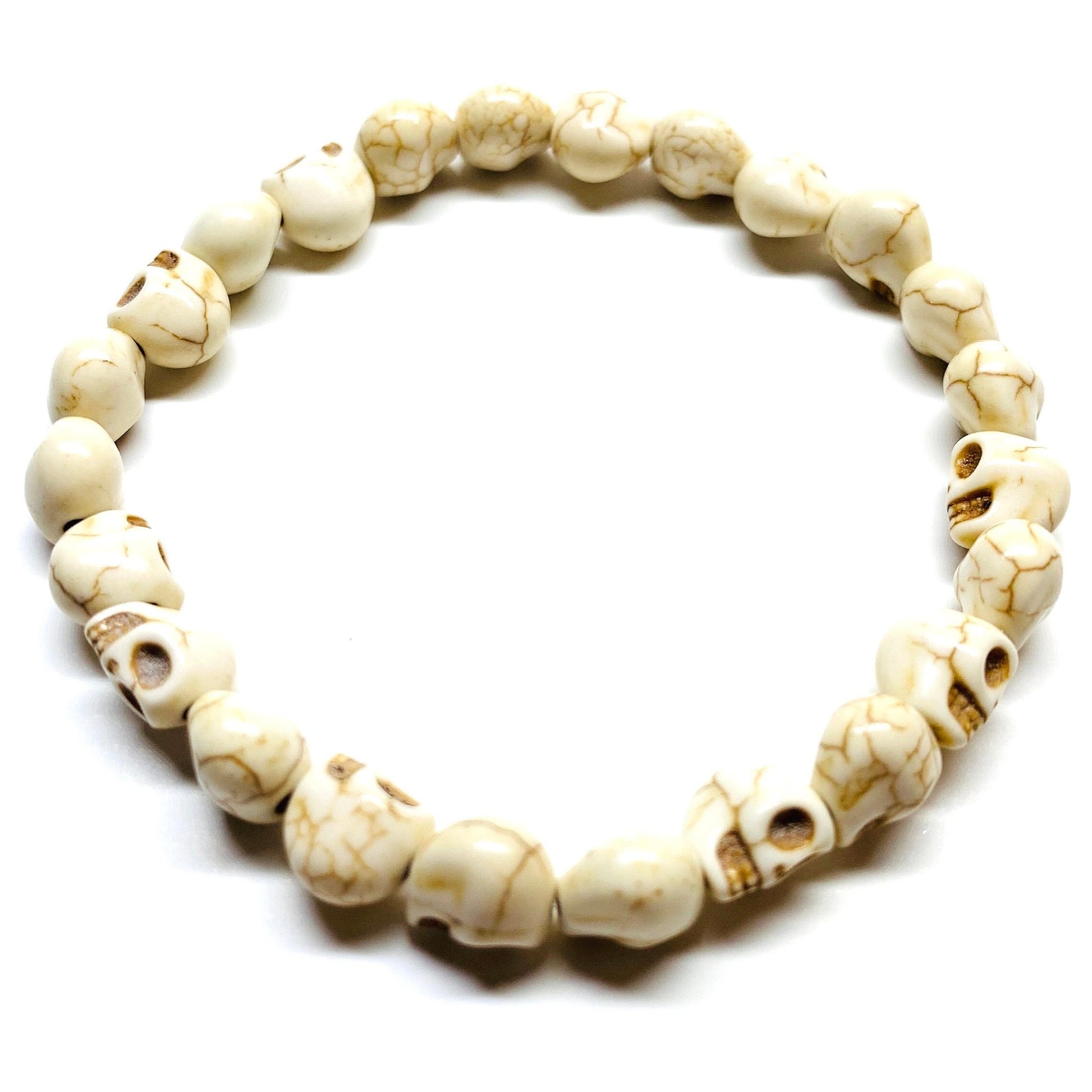 Skull Bracelet Skull Beads Wristband Men Skull Jewelry Unisex Skeleton Calaveras Pulsera Men's Jewelry Beige Casual Fashion Day of the Dead