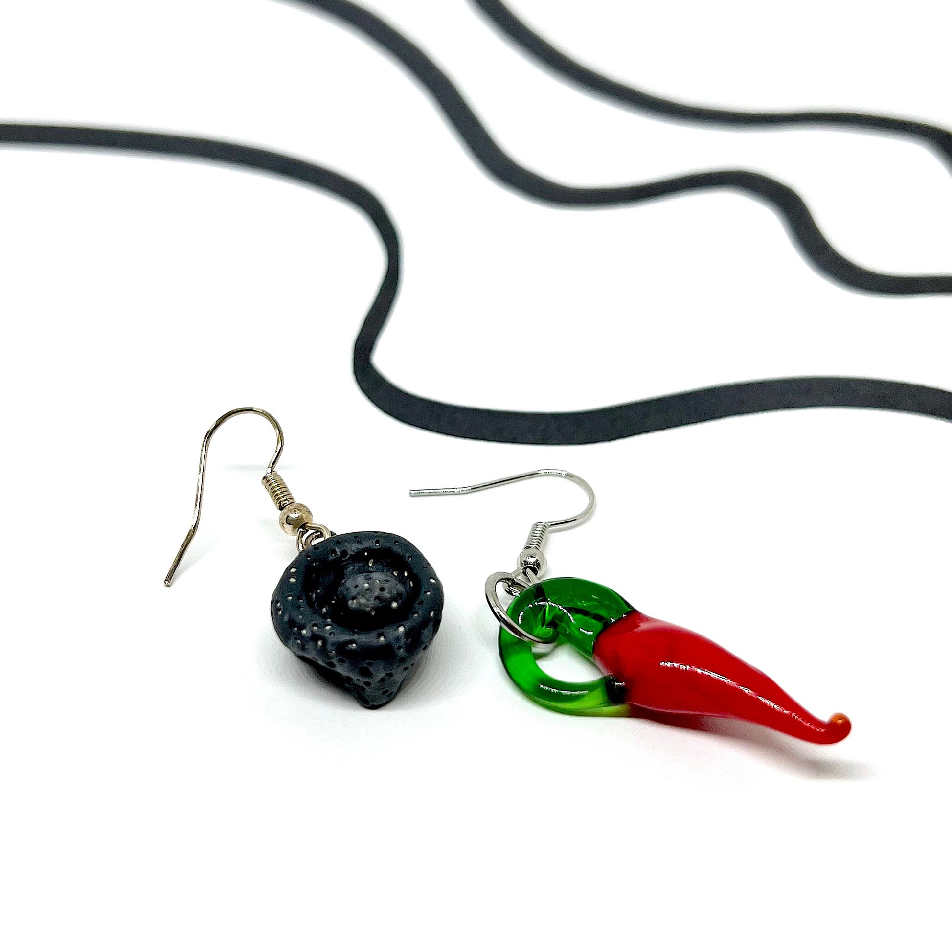 Mexican Jewelry Clay Earrings Molcajete Jalapeno Folk Art Mortar Lamp Glass Red Chili Asymmetrical Drop and Dangle Earrings Women Girls Gift