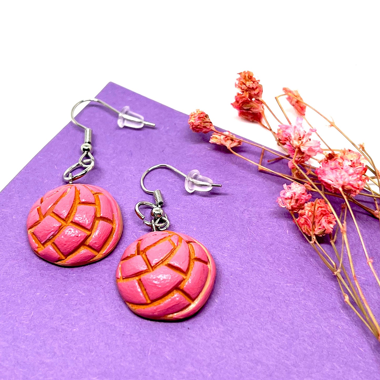 Strawberry Pink Concha Clay Earrings Dangle SweetBread Handpainted Food Jewelry Fashion Mexican FolkArt Conchitas Women Girls Gift Birthday