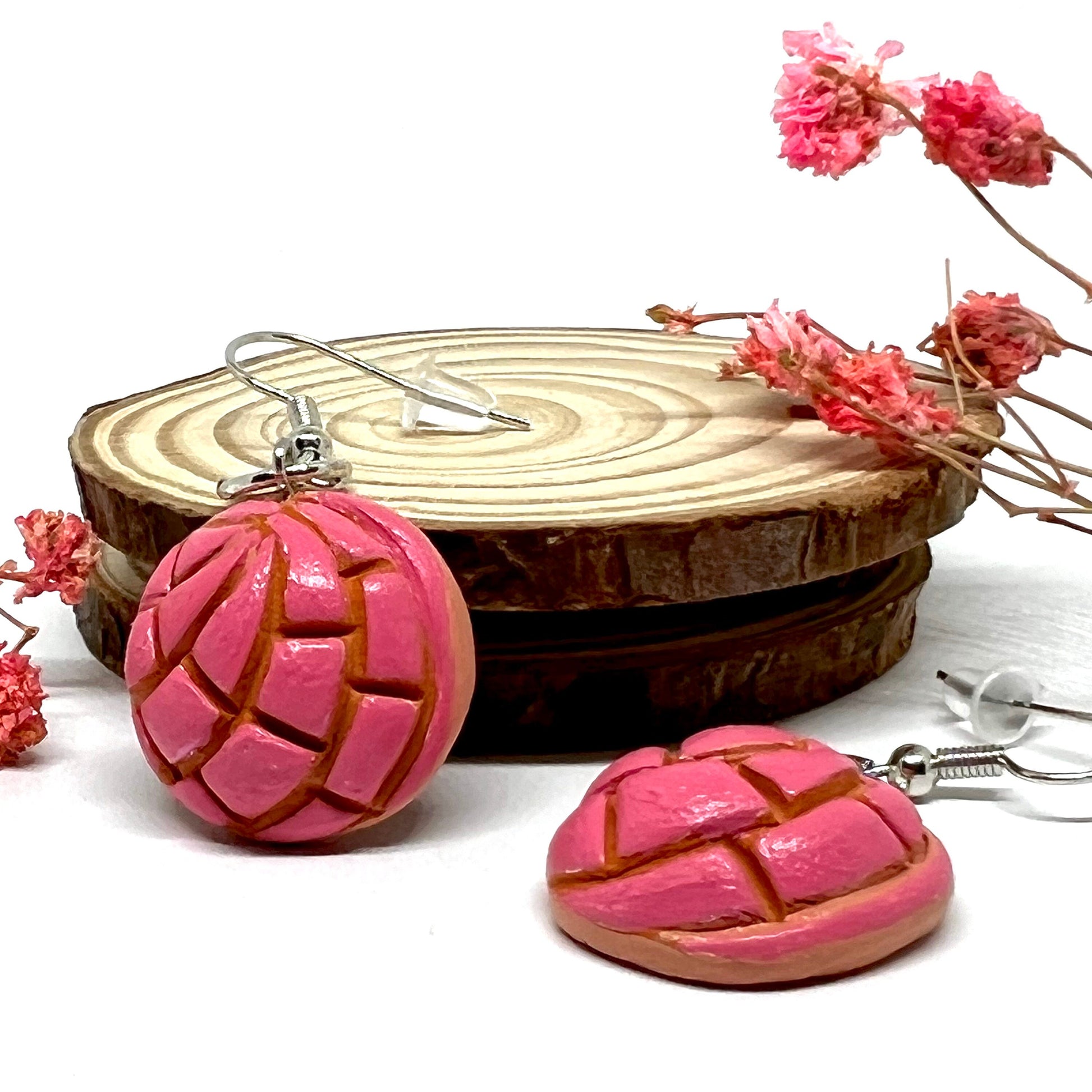 Strawberry Pink Concha Clay Earrings Dangle SweetBread Handpainted Food Jewelry Fashion Mexican FolkArt Conchitas Women Girls Gift Birthday