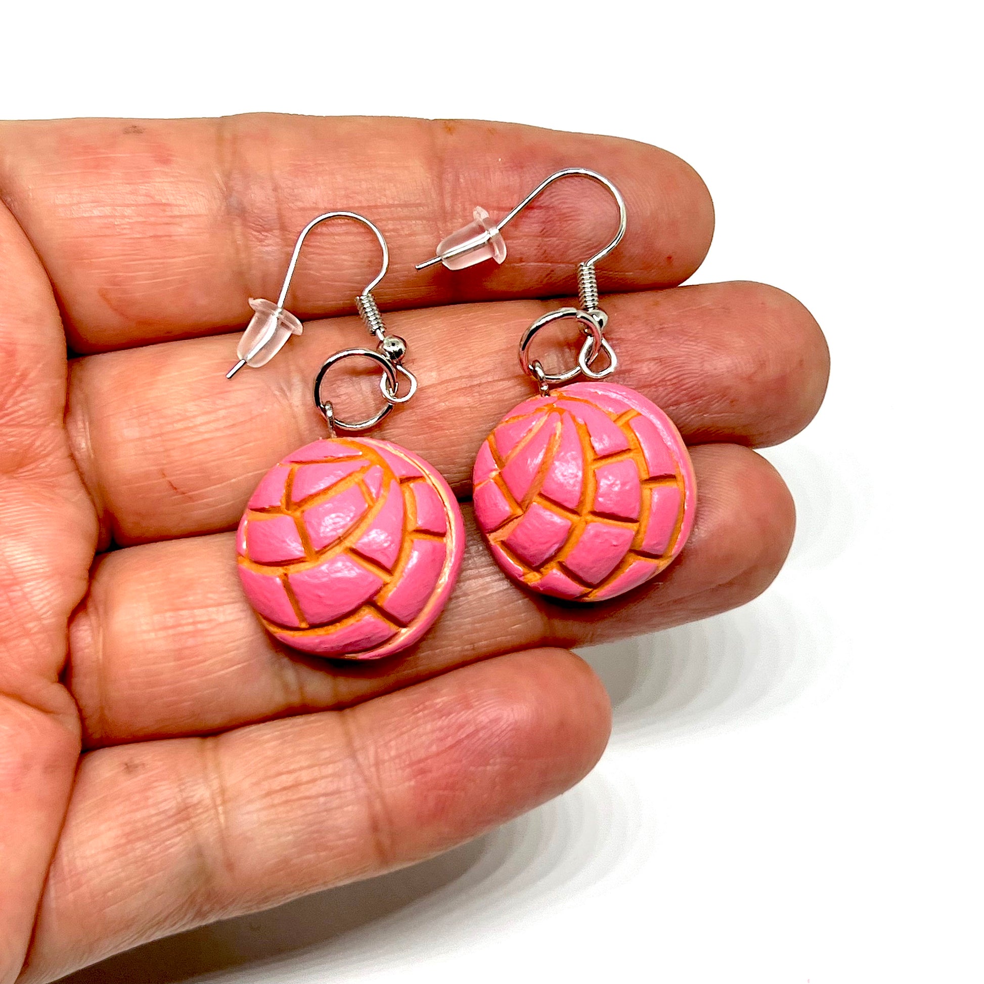 Strawberry Pink Concha Clay Earrings Dangle SweetBread Handpainted Food Jewelry Fashion Mexican FolkArt Conchitas Women Girls Gift Birthday