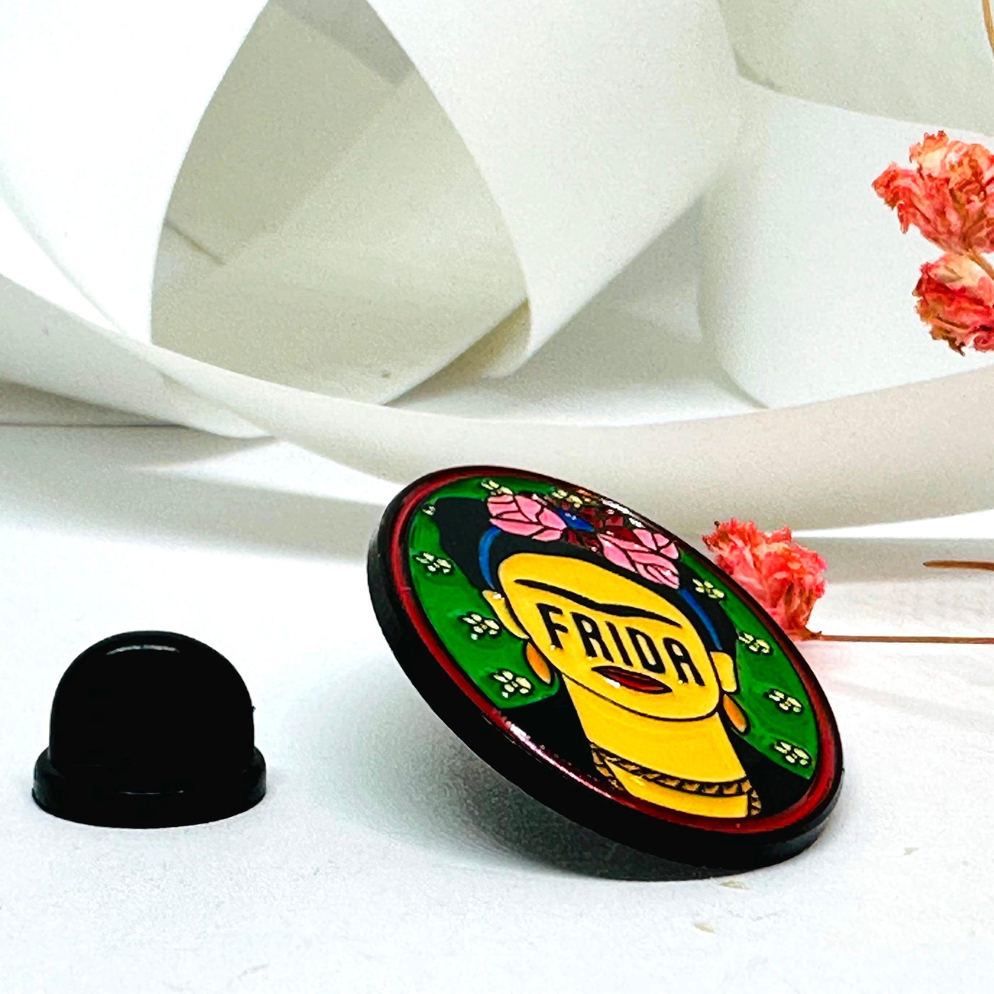 FRIDA Pin Back Button Bohemian Brooch Mexican Artist Icon Portrait Fridalovers Gift Idea Badge Girls and Women Trendy Frida Inspired Fashion