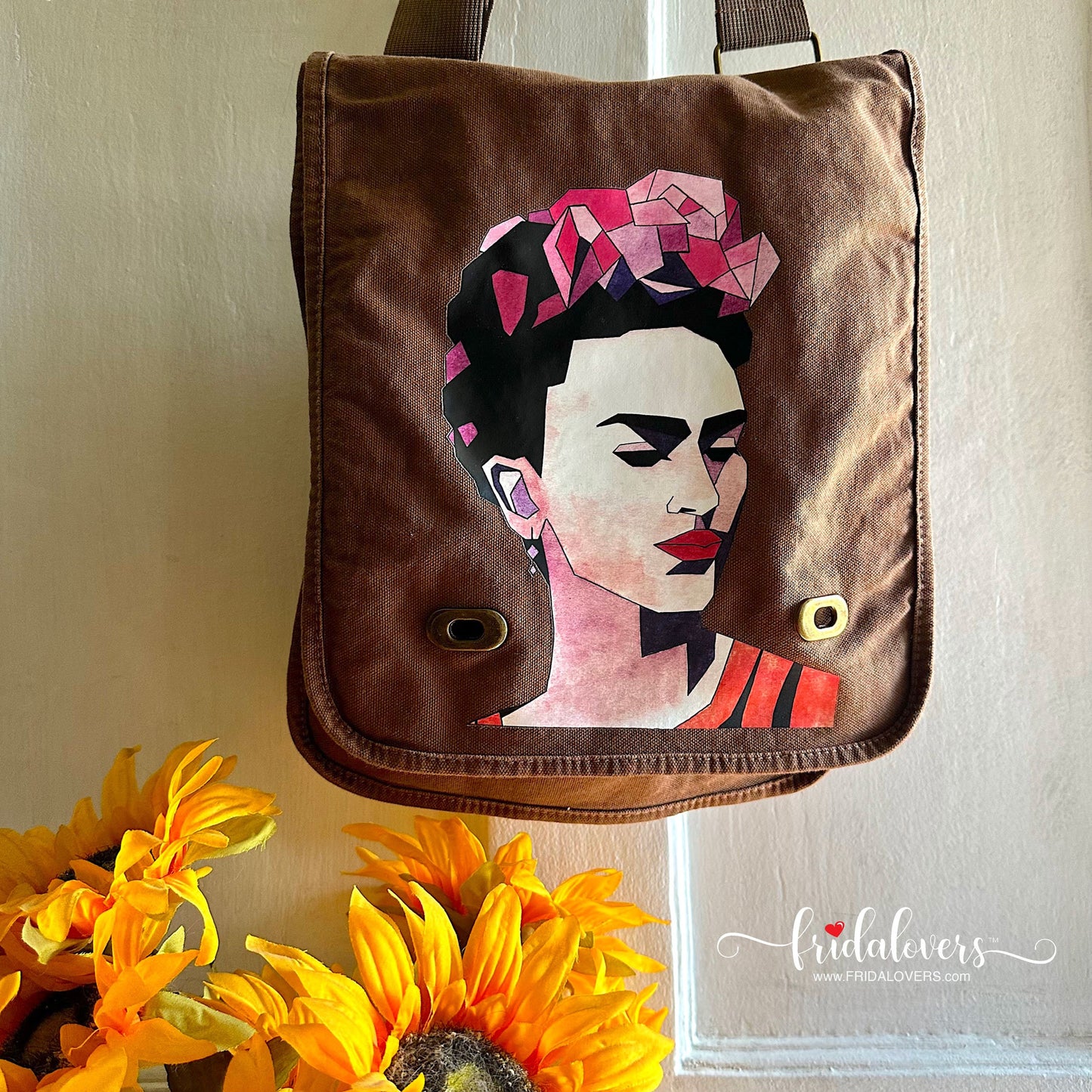 Frida Inspired Bag Crossbody Shoulder Messenger Bag Brown Java Earthtones Soft Canvas Urban Fashion Girls Gift Fridalovers