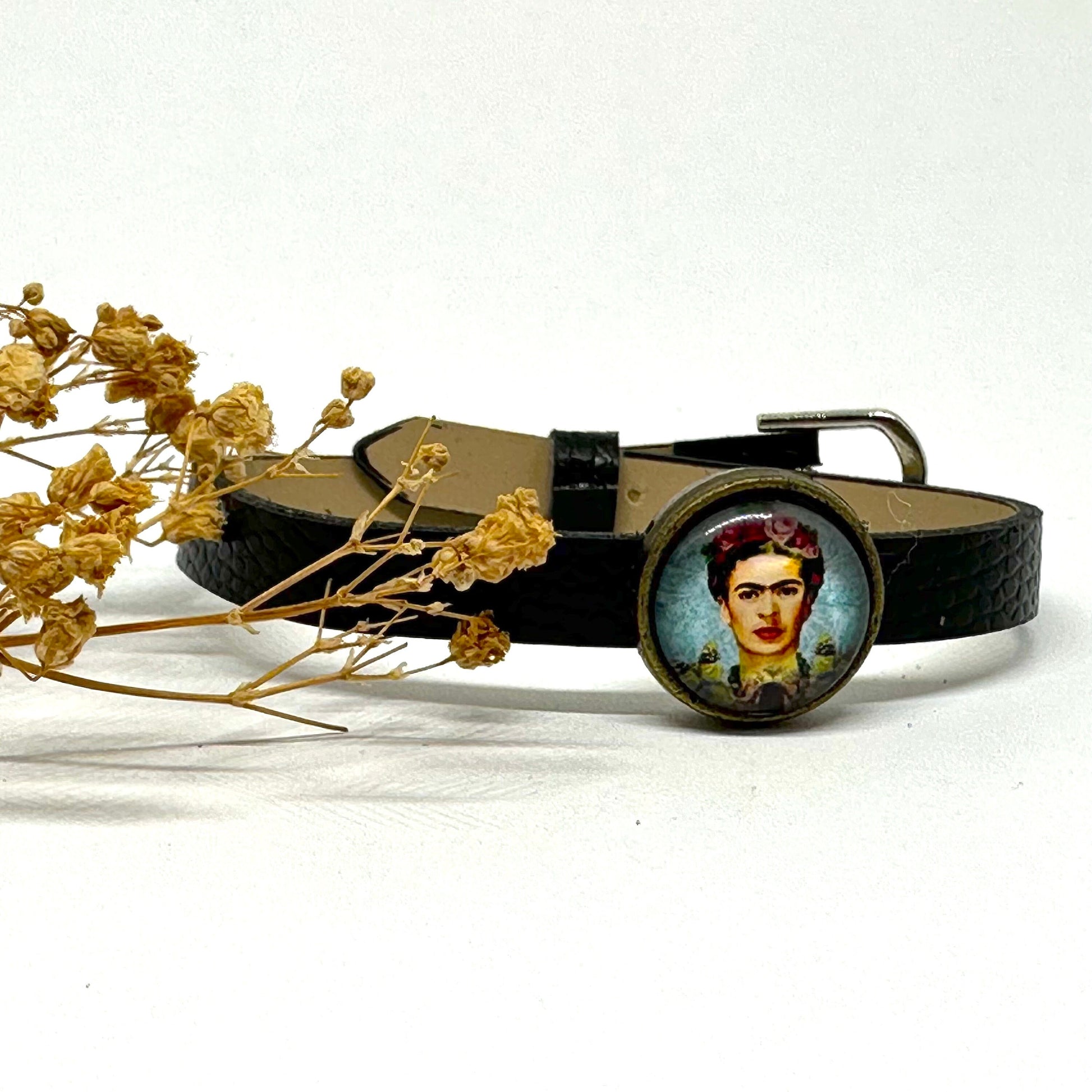 Charming Frida Inspired Bracelet Set for Girls Fashion Summer Spring Lovely Birthday Gift Cute Original Idea Adjustable Straps Black Leather