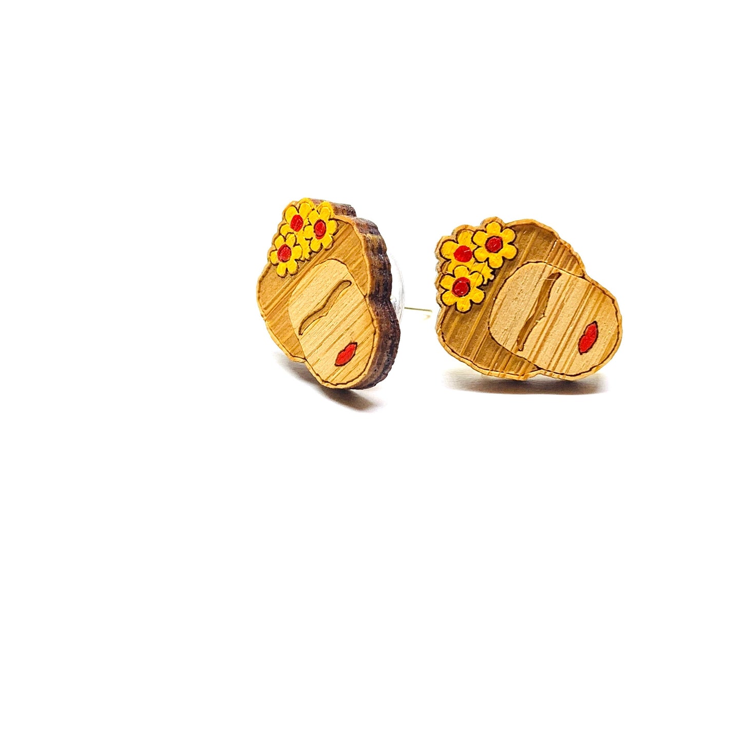Bamboo Frida Earrings Hand Painted Wooden Stud Frida Earrings Girl Earrrings Wearable Art Mexican Jewelry Aretes Fridalovers Birthday Gift