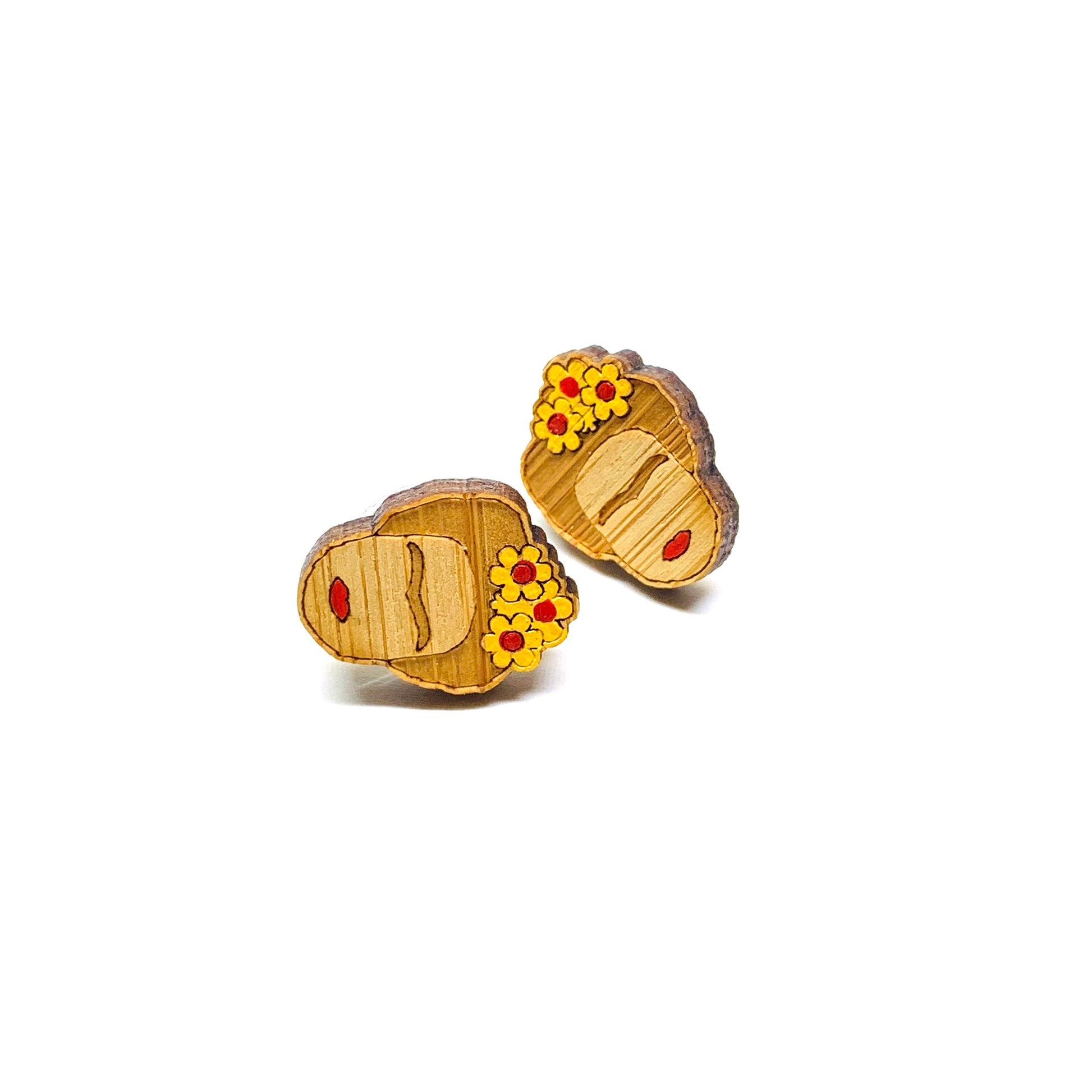 Bamboo Frida Earrings Hand Painted Wooden Stud Frida Earrings Girl Earrrings Wearable Art Mexican Jewelry Aretes Fridalovers Birthday Gift