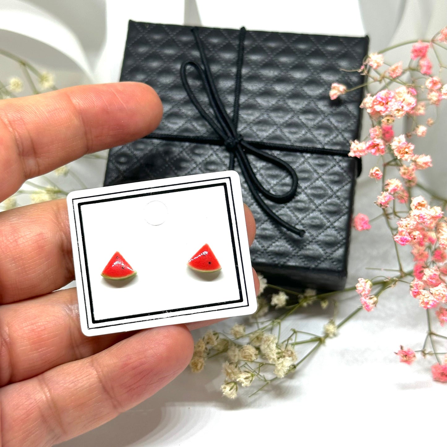 Cute Tiny Watermelon Stud Earrings Ceramic Jewelry Clay Summer Fashion for Girls Casual Urban Outfit Minimalist Style Aretes Ceramica Sandia