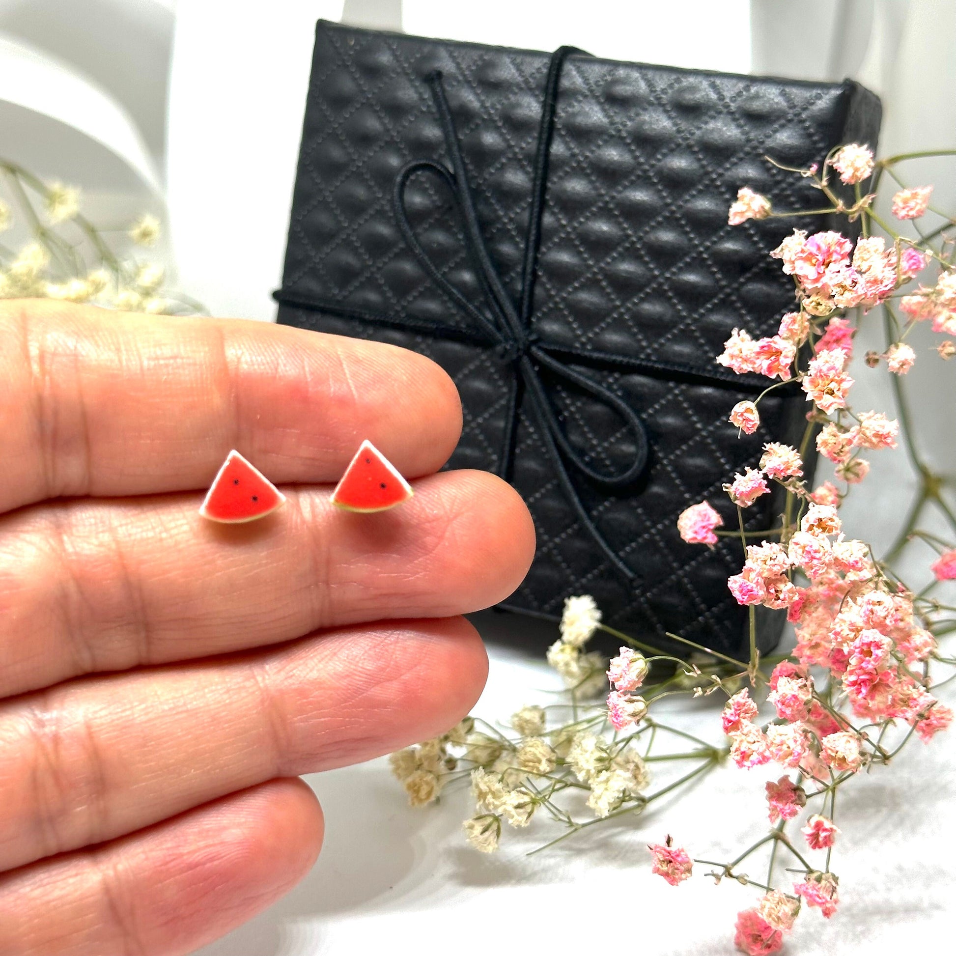 Cute Tiny Watermelon Stud Earrings Ceramic Jewelry Clay Summer Fashion for Girls Casual Urban Outfit Minimalist Style Aretes Ceramica Sandia