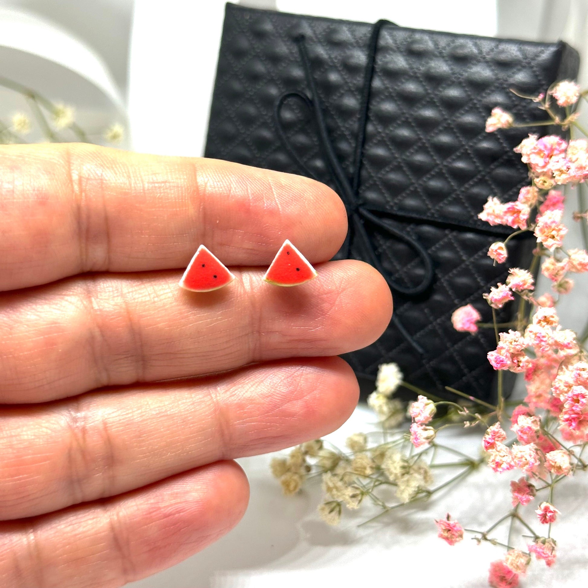 Cute Tiny Watermelon Stud Earrings Ceramic Jewelry Clay Summer Fashion for Girls Casual Urban Outfit Minimalist Style Aretes Ceramica Sandia