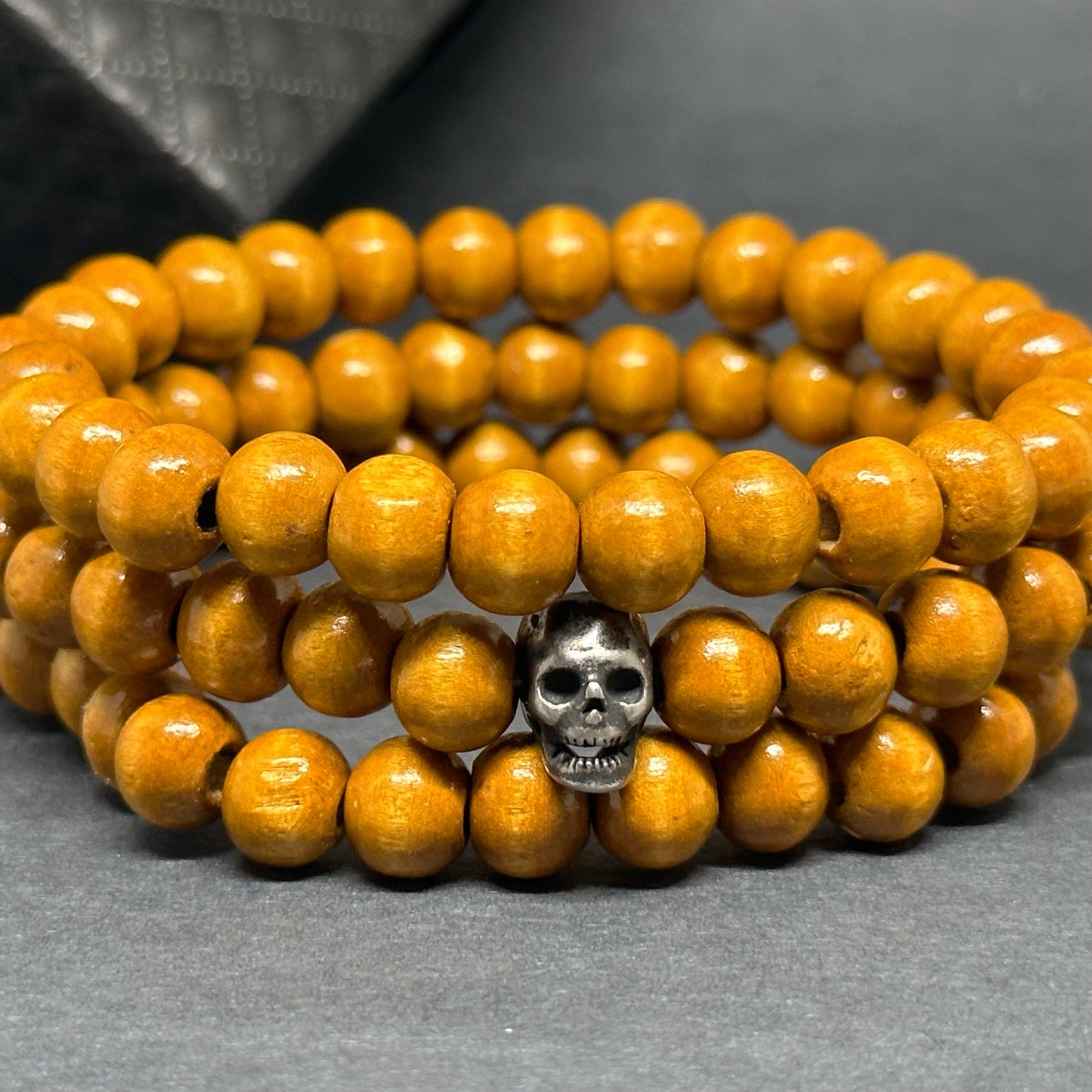Multi Layer Wooden Bracelet Set Skull Fashion Jewelry Men Wristband Mix and Match Man Casual Outfit Natural Wood Beads Metallic Gothic Skull