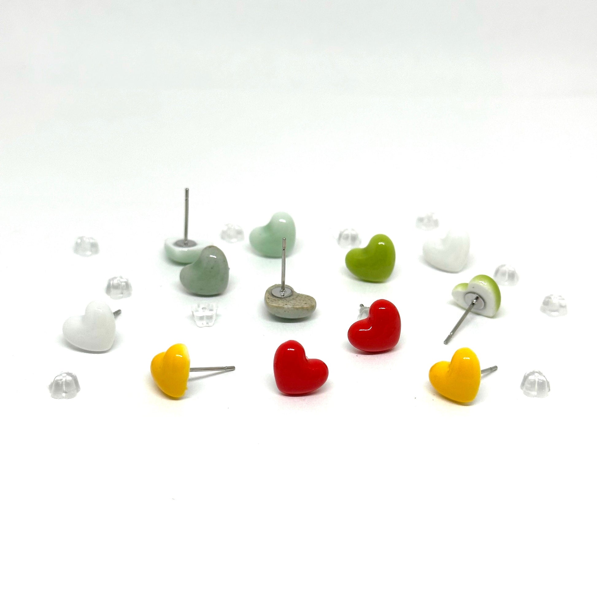 Dainty Heart Earrings Set Multi-Color Ceramic Hearts Clay Studs Mix and Match All Week Fashion Summer Casual Outfit Friends Girls Gift Idea