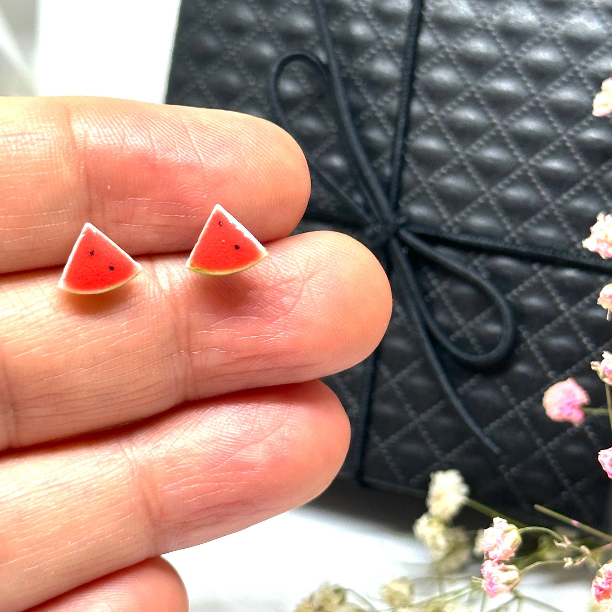 Cute Tiny Watermelon Stud Earrings Ceramic Jewelry Clay Summer Fashion for Girls Casual Urban Outfit Minimalist Style Aretes Ceramica Sandia