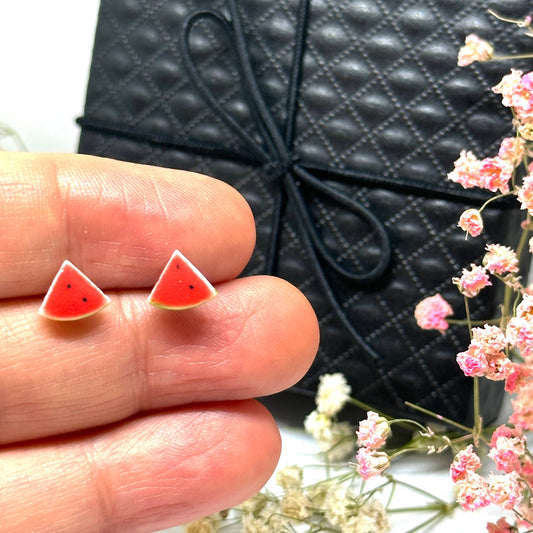 Cute Tiny Watermelon Stud Earrings Ceramic Jewelry Clay Summer Fashion for Girls Casual Urban Outfit Minimalist Style Aretes Ceramica Sandia