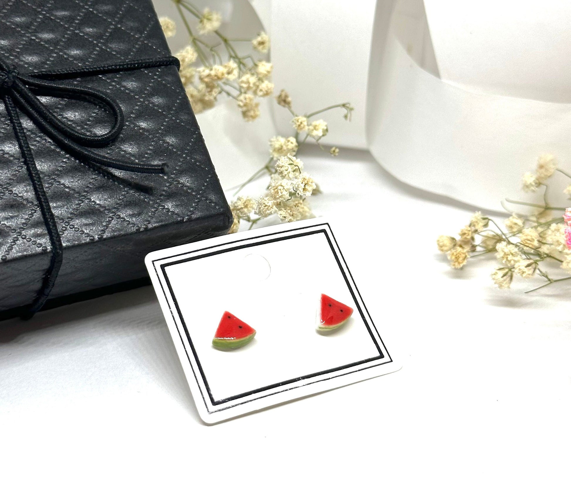 Cute Tiny Watermelon Stud Earrings Ceramic Jewelry Clay Summer Fashion for Girls Casual Urban Outfit Minimalist Style Aretes Ceramica Sandia