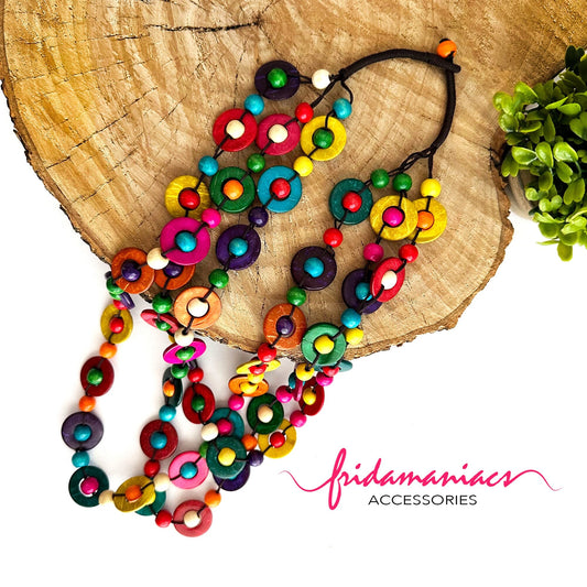 Iconic Frida Inspired Colorful Mexican Necklace Multicolored Multilayered Mexico Jewelry Mexican Folk Art Hand Painted Coconut Shells Collar