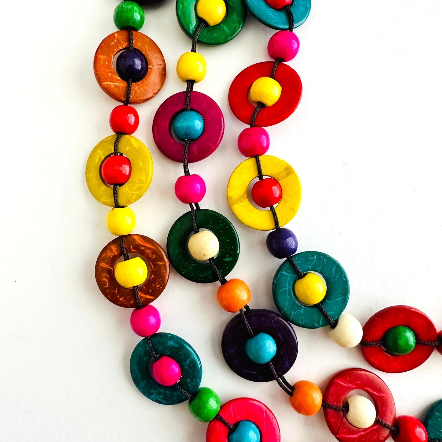 Frida Inspired Necklace Multicolor Multilayered Hand Painted Handcrafted Coconut Shells Wood Beads Mexico Folk Art Jewelry Fashion Bohemian
