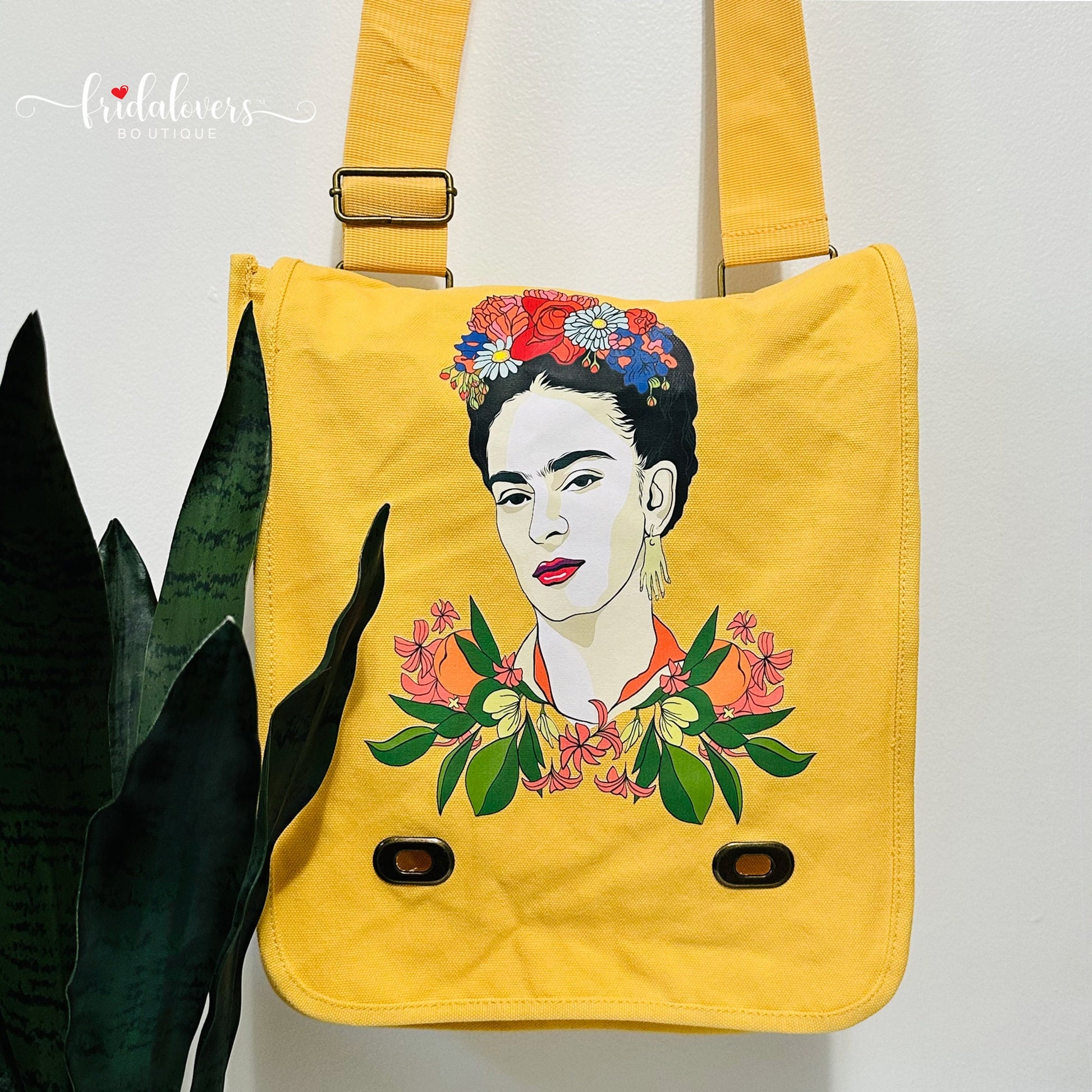 Vibrant Frida Inspired Bag Yellow Dandy Lion Color Cross-body Shoulder Canvas Bag for Girls and Women Fridalovers Fashion Mother's Day Gift