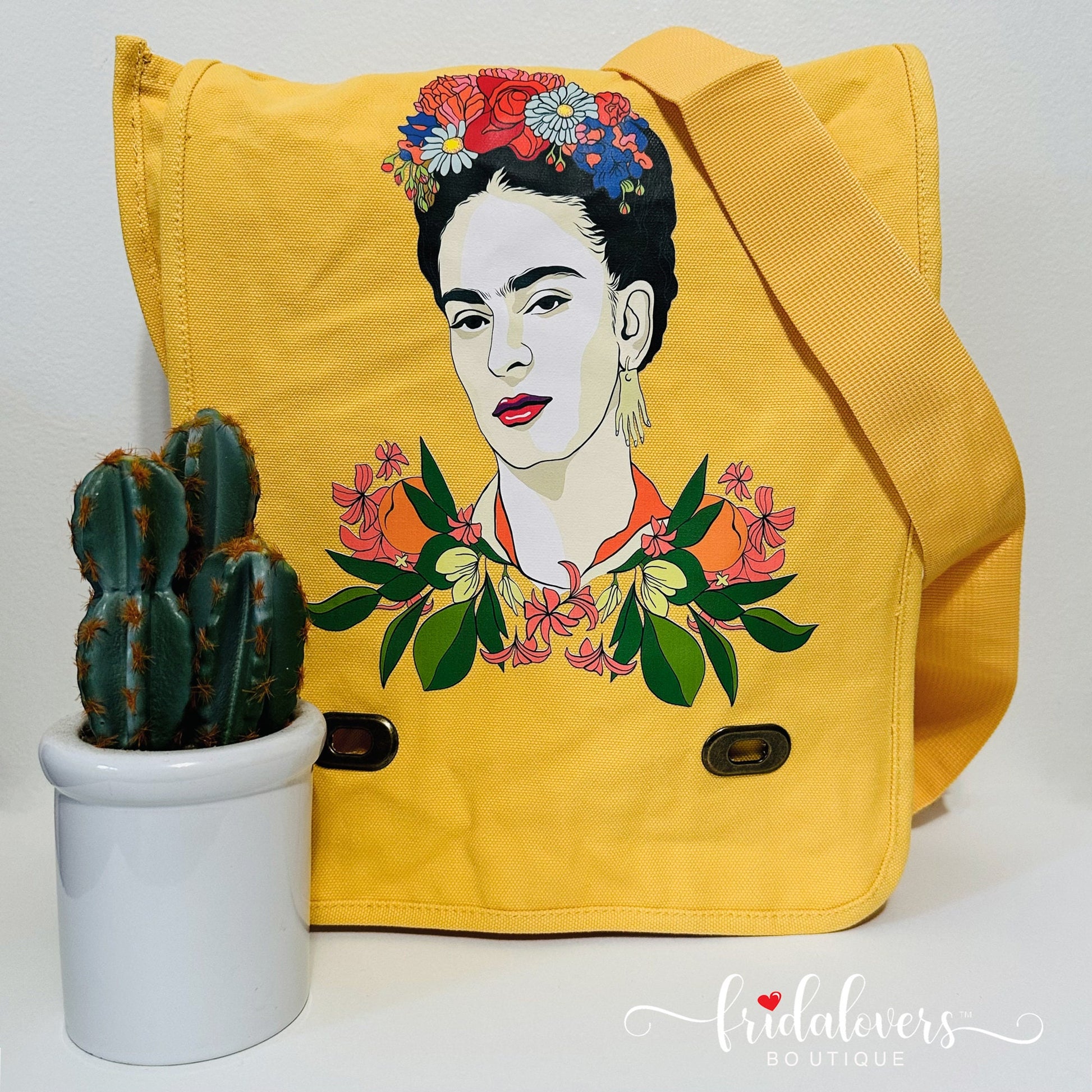 Vibrant Frida Inspired Bag Yellow Dandy Lion Color Cross-body Shoulder Canvas Bag for Girls and Women Fridalovers Fashion Mother's Day Gift