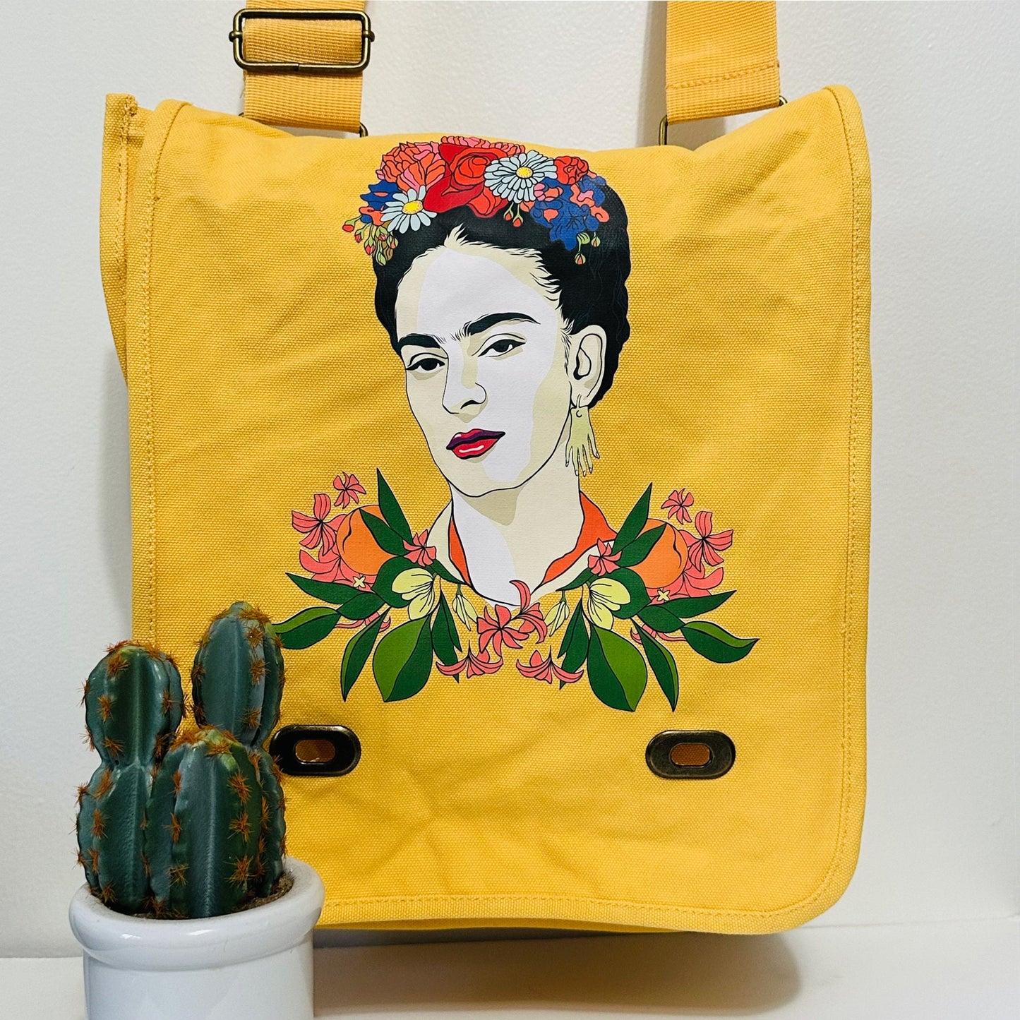 Vibrant Frida Inspired Bag Yellow Dandy Lion Color Cross-body Shoulder Canvas Bag for Girls and Women Fridalovers Fashion Mother's Day Gift