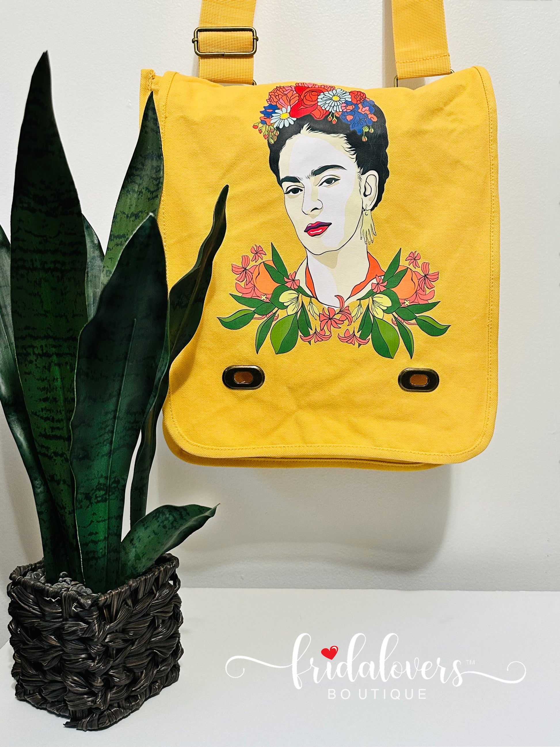 Vibrant Frida Inspired Bag Yellow Dandy Lion Color Cross-body Shoulder Canvas Bag for Girls and Women Fridalovers Fashion Mother's Day Gift