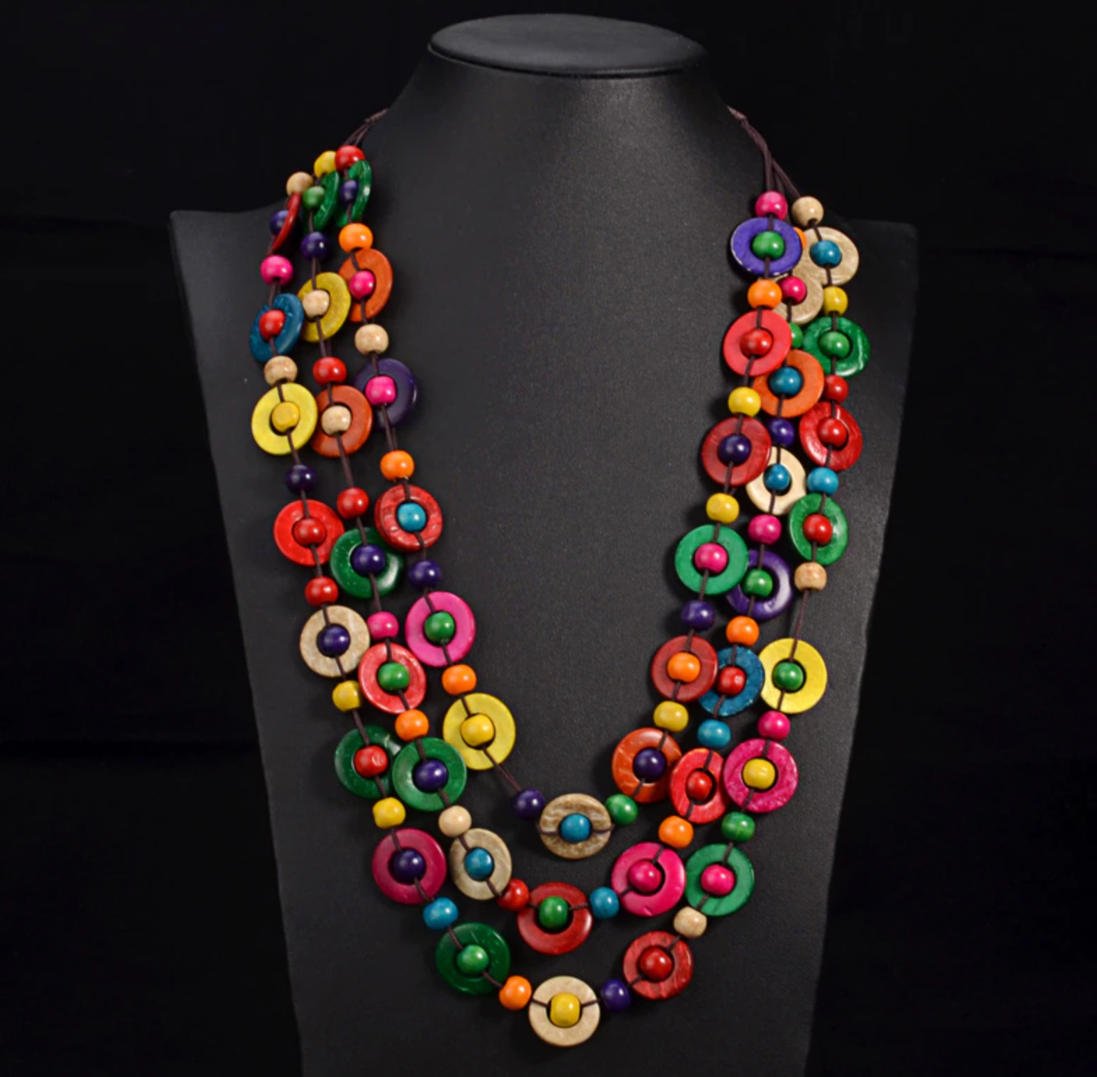 Colorful handmade wooden necklace inspired by Frida Kahlo and Mexican jewelry for Fridamaniacs and Fridalovers. Handmade. Girls and women birthday gift idea