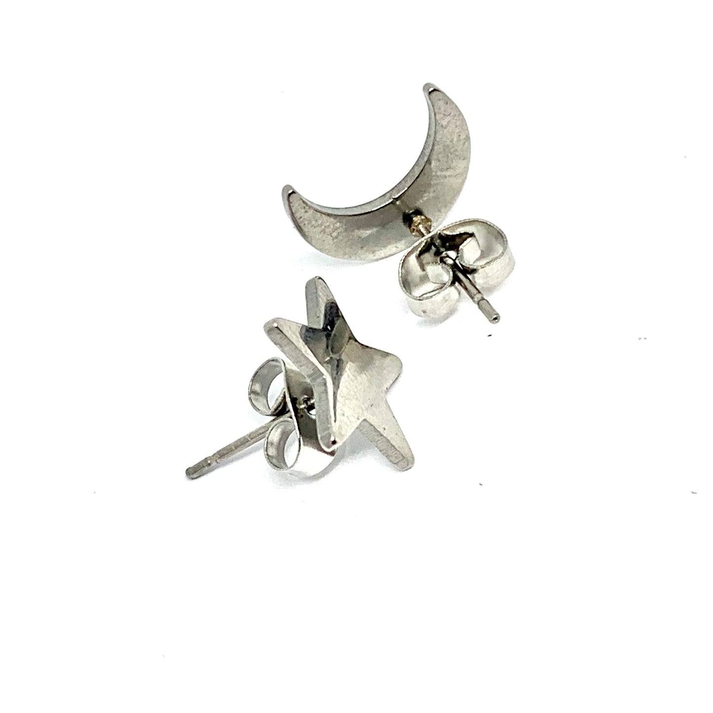Moon and Star Silver Tone Frida Inspired Stud Earrings