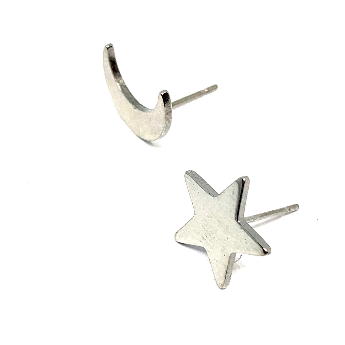 Moon and Star Silver Tone Frida Inspired Stud Earrings