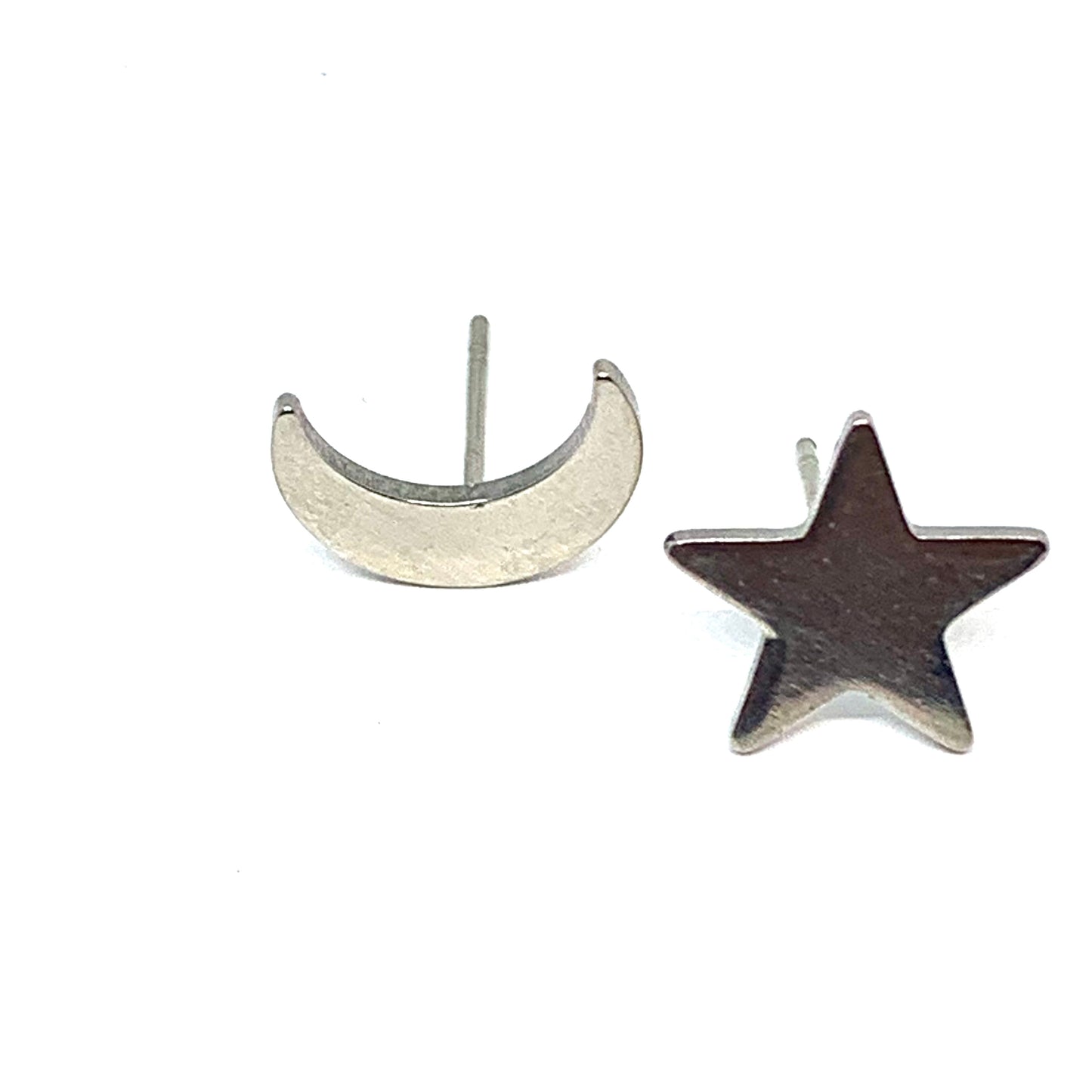 Moon and Star Silver Tone Frida Inspired Stud Earrings