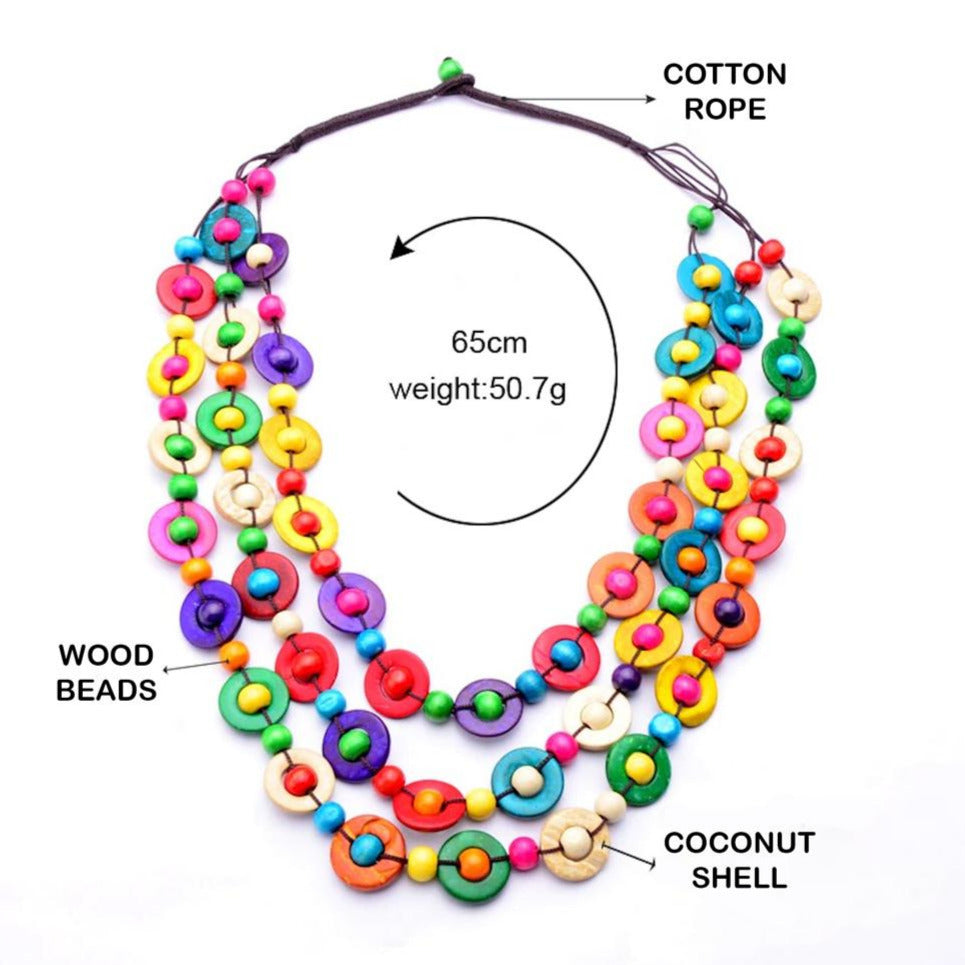 Colorful handmade wooden necklace inspired by Frida Kahlo and Mexican jewelry for Fridamaniacs and Fridalovers. Handmade. Girls and women birthday gift idea