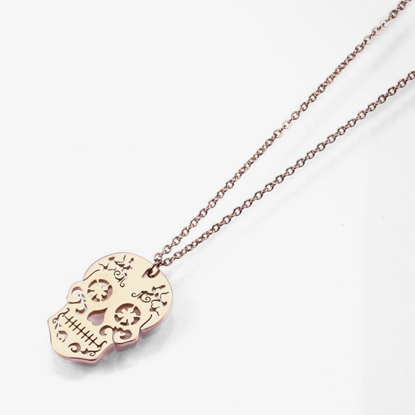 Sugar skull necklace and pendant. Mexican silver, gold or rose gold metallic skeleton jewelry. Collar de calavera de azucar. Mexico folk art. Hollow style. Latinx culture accessories by Fridamaniacs
