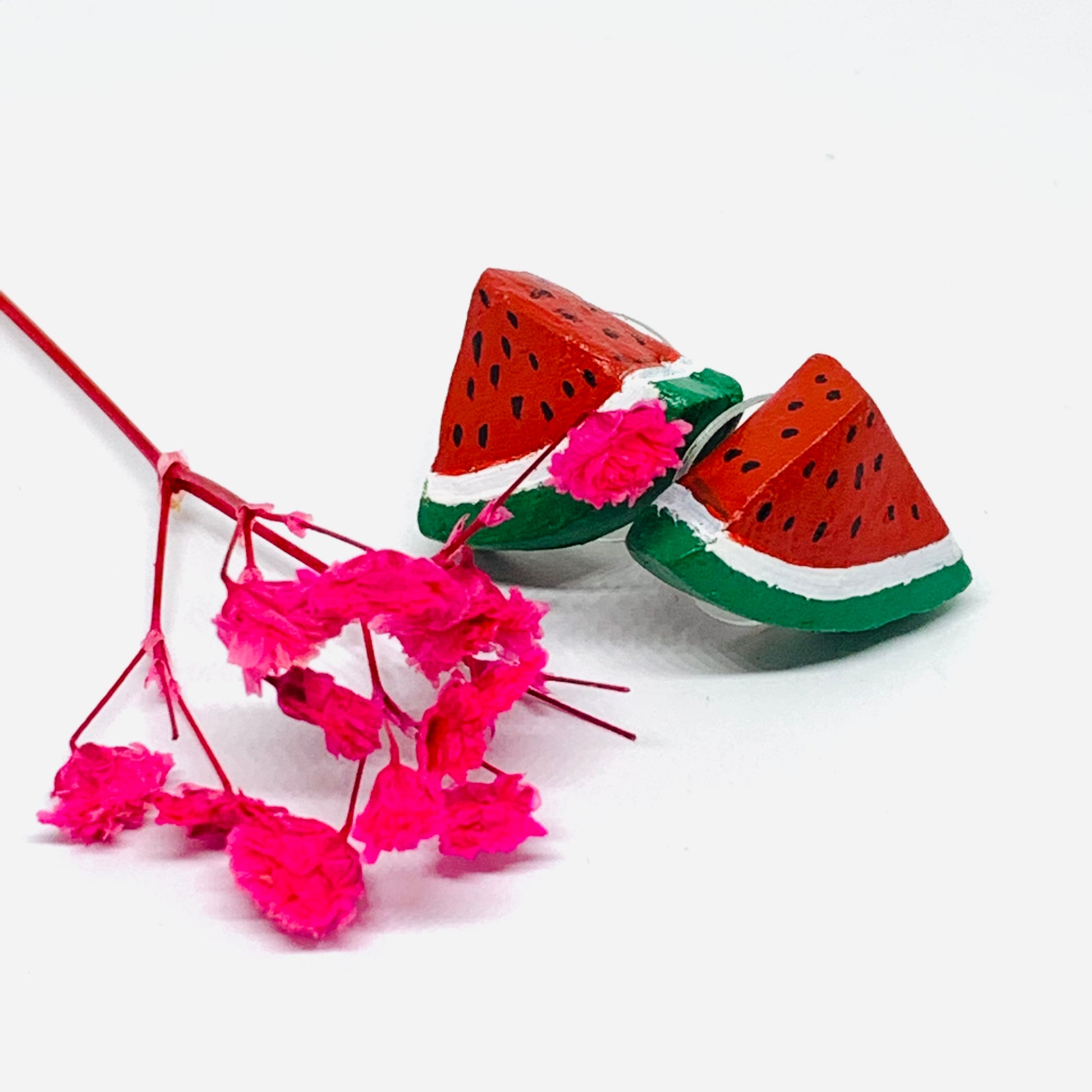 Hand painted watermelon clay earrings. Mexican food jewelry. Mexico folk art to wear. Summer and spring fashion for girls. Frida kahlo accessories by Fridamaniacs for Frida lovers