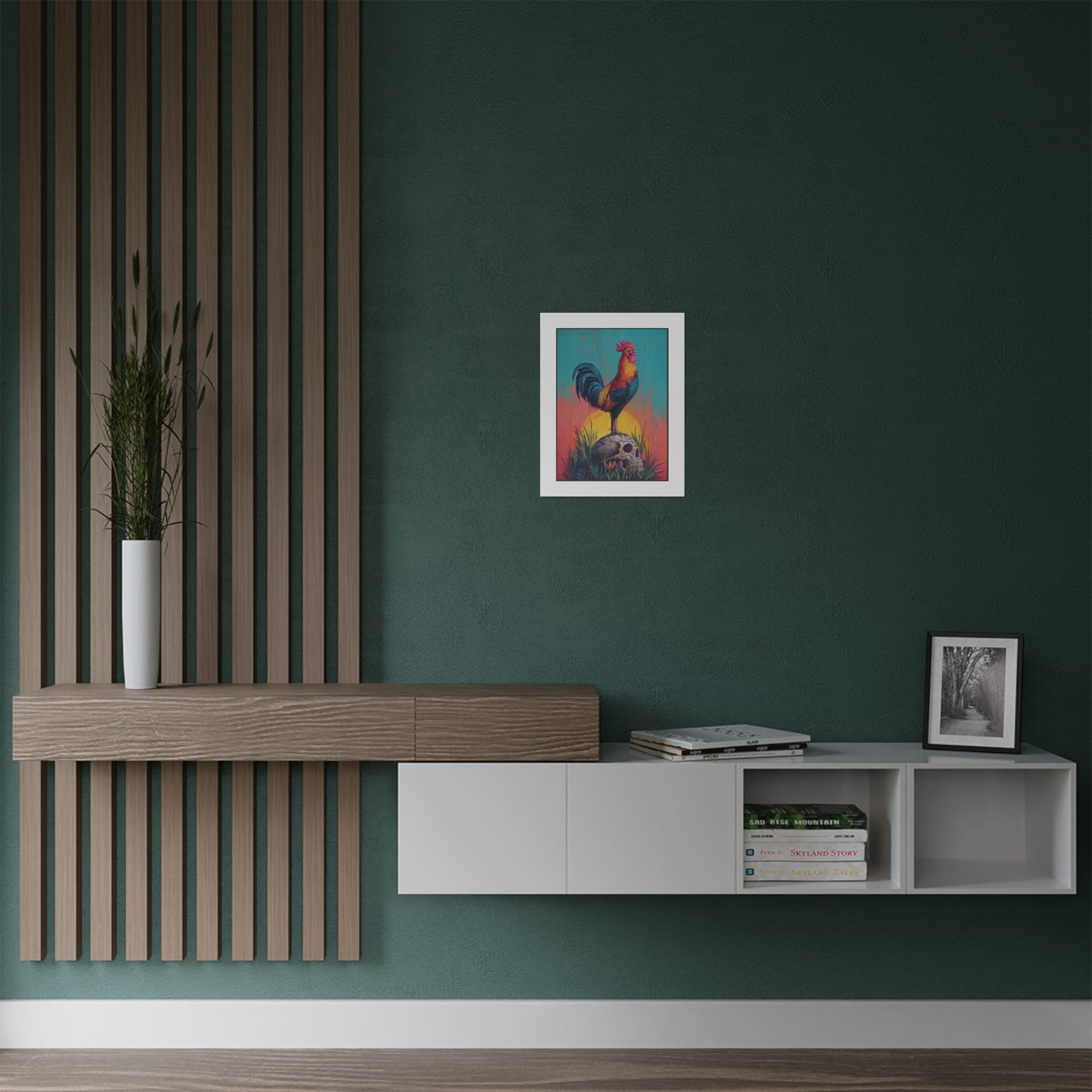 Rooster & Calavera Sun Poster — Life & Courage Art Print (Satin Poster)