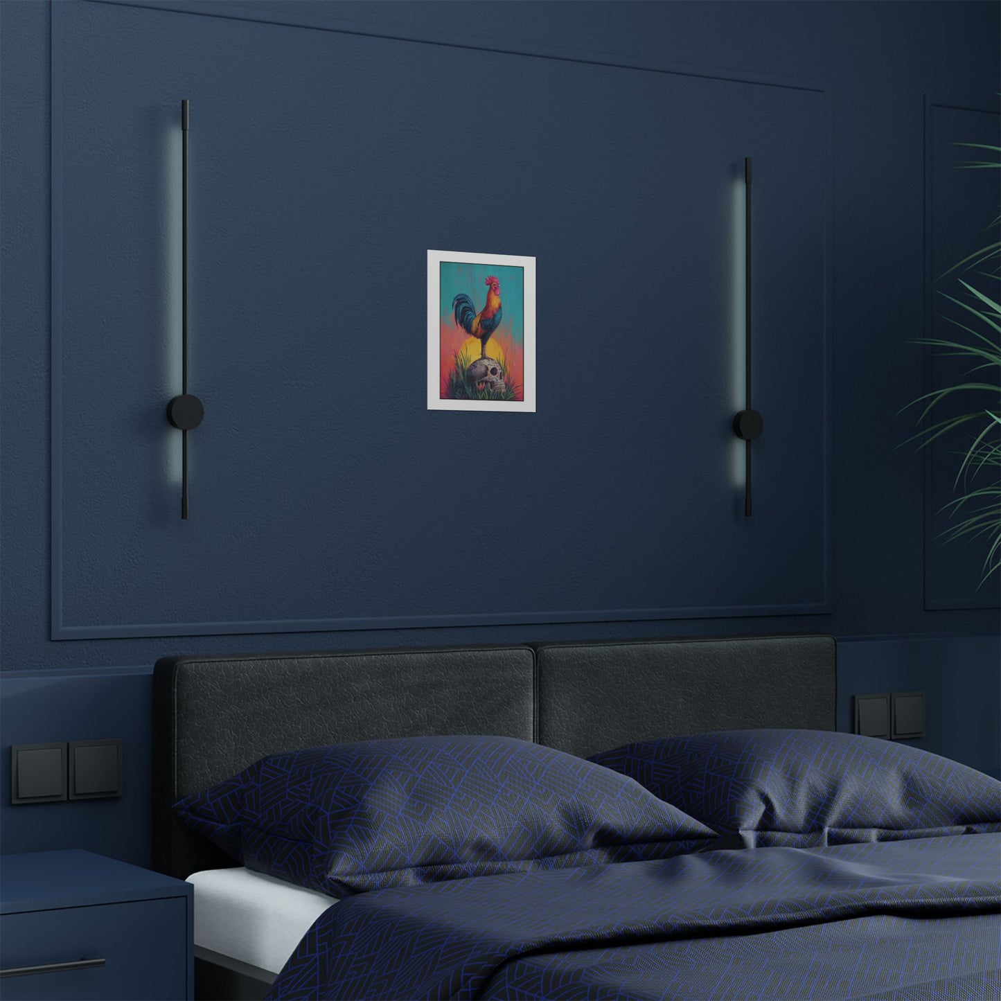 Rooster & Calavera Sun Poster — Life & Courage Art Print (Satin Poster)