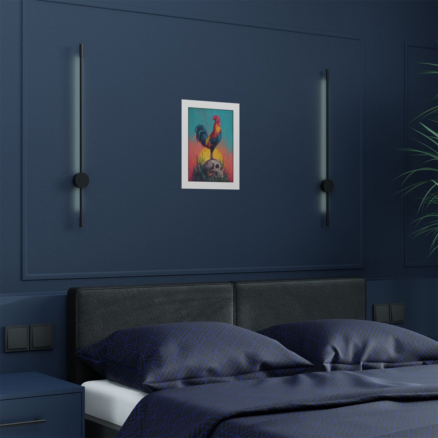 Rooster & Calavera Sun Poster — Life & Courage Art Print (Satin Poster)