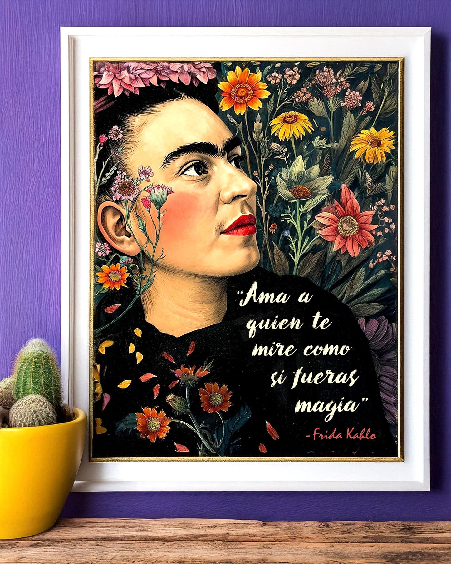Frida Kahlo Inspired Empowering Boho Floral Wall Art Print