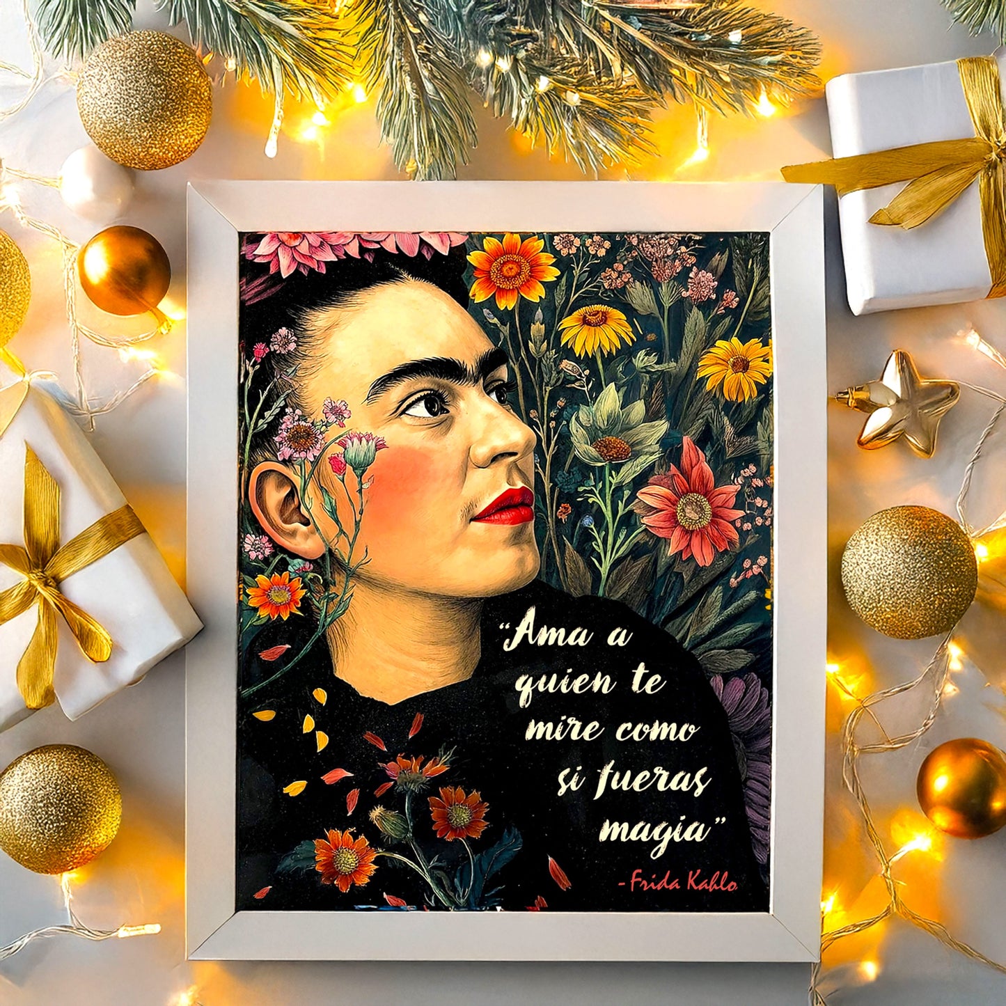 Frida Kahlo Inspired Empowering Boho Floral Wall Art Print