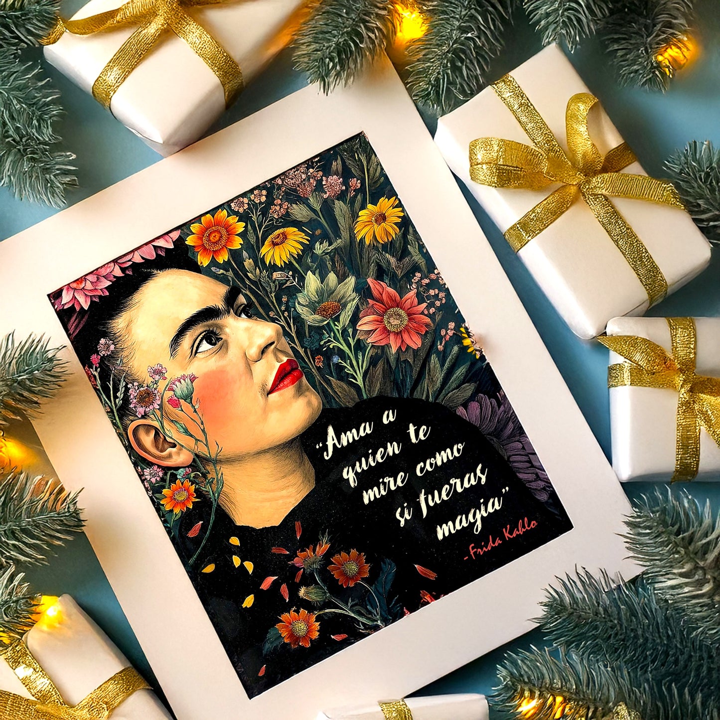 Frida Kahlo Inspired Empowering Boho Floral Wall Art Print