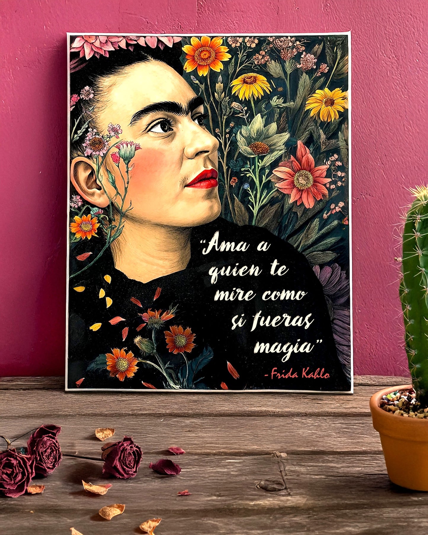 Frida Kahlo Inspired Empowering Boho Floral Wall Art Print