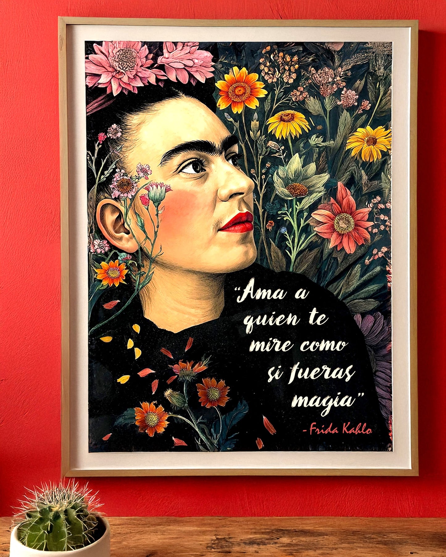 Frida Kahlo Inspired Empowering Boho Floral Wall Art Print