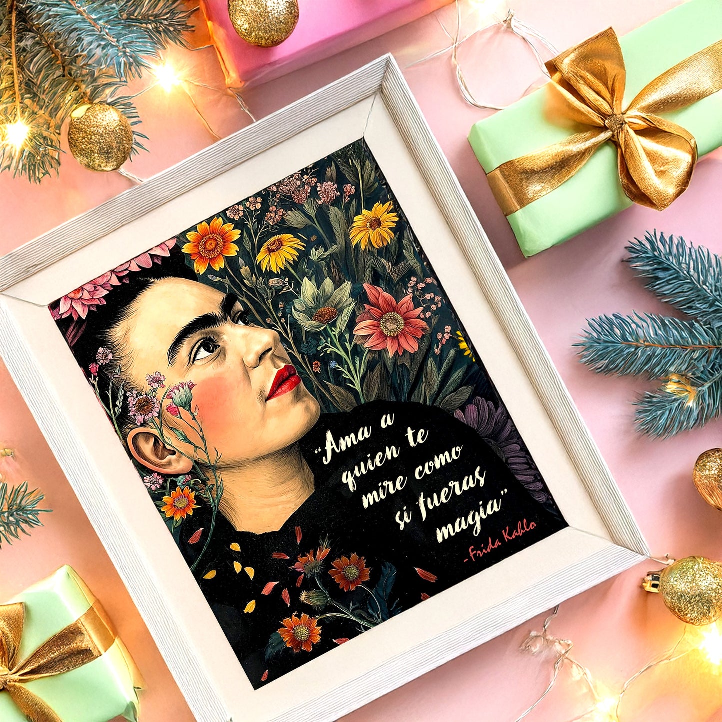 Frida Kahlo Inspired Empowering Boho Floral Wall Art Print