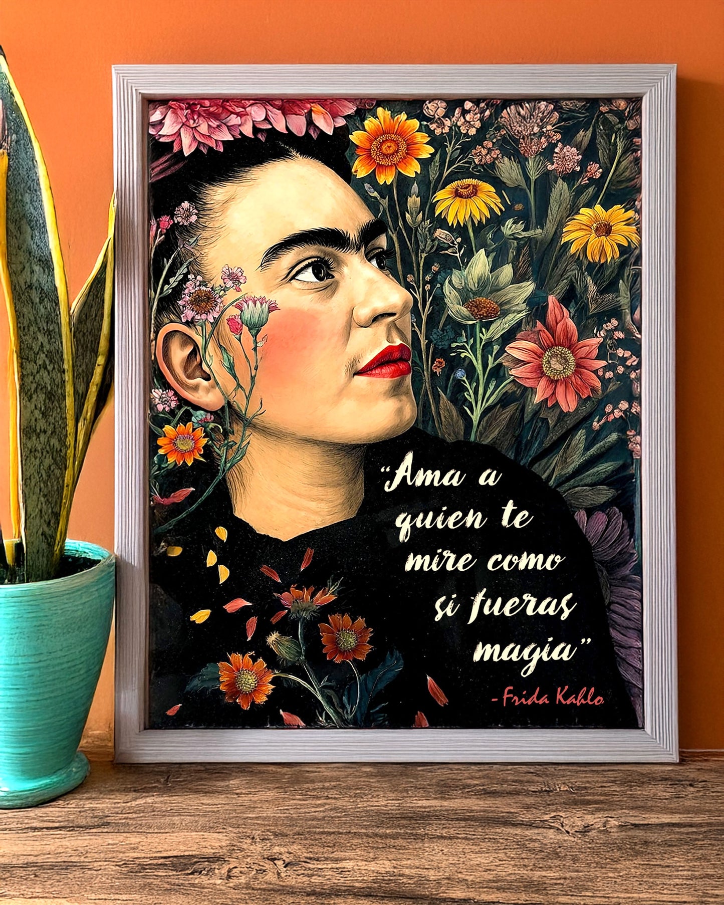Frida Kahlo Inspired Empowering Boho Floral Wall Art Print