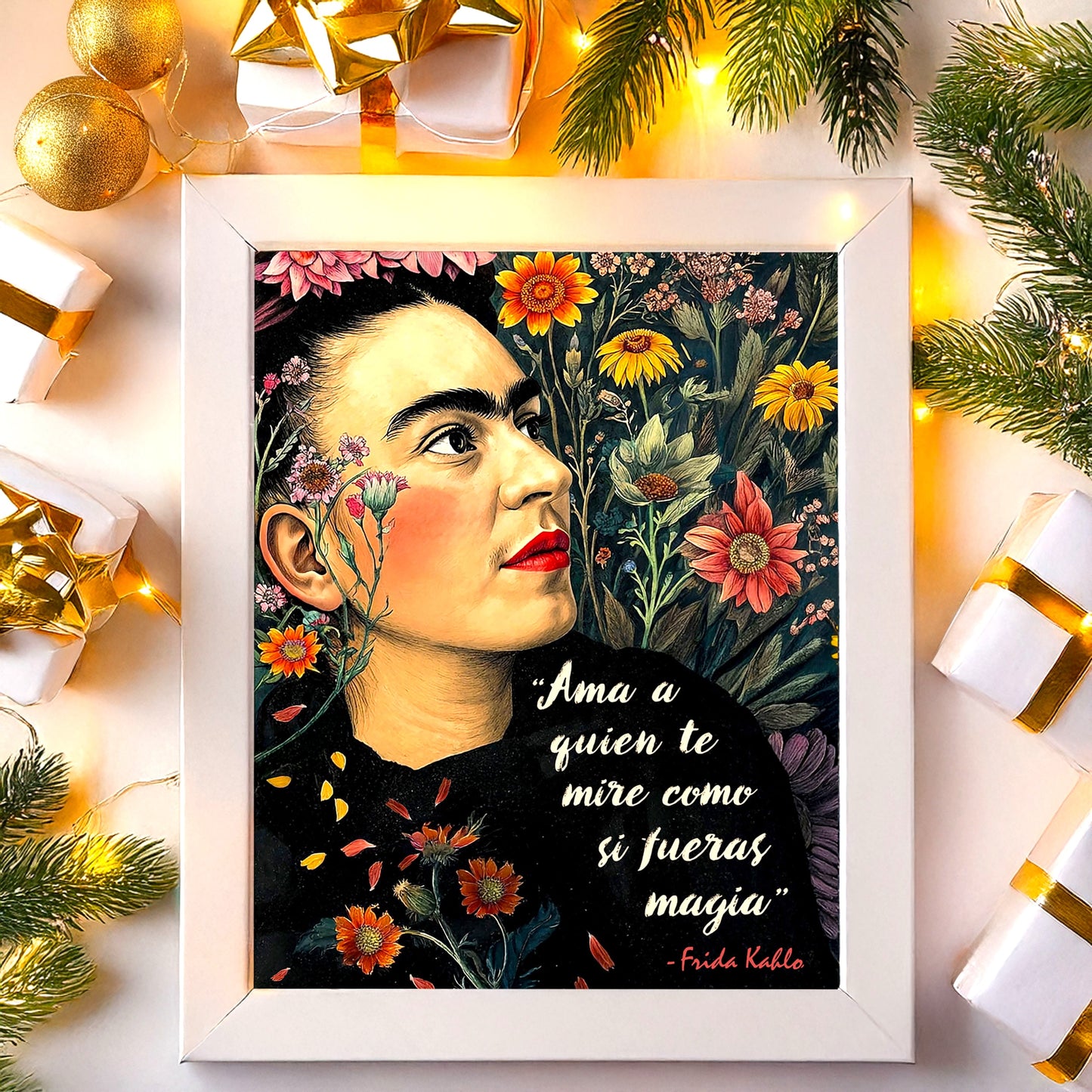 Frida Kahlo Inspired Empowering Boho Floral Wall Art Print